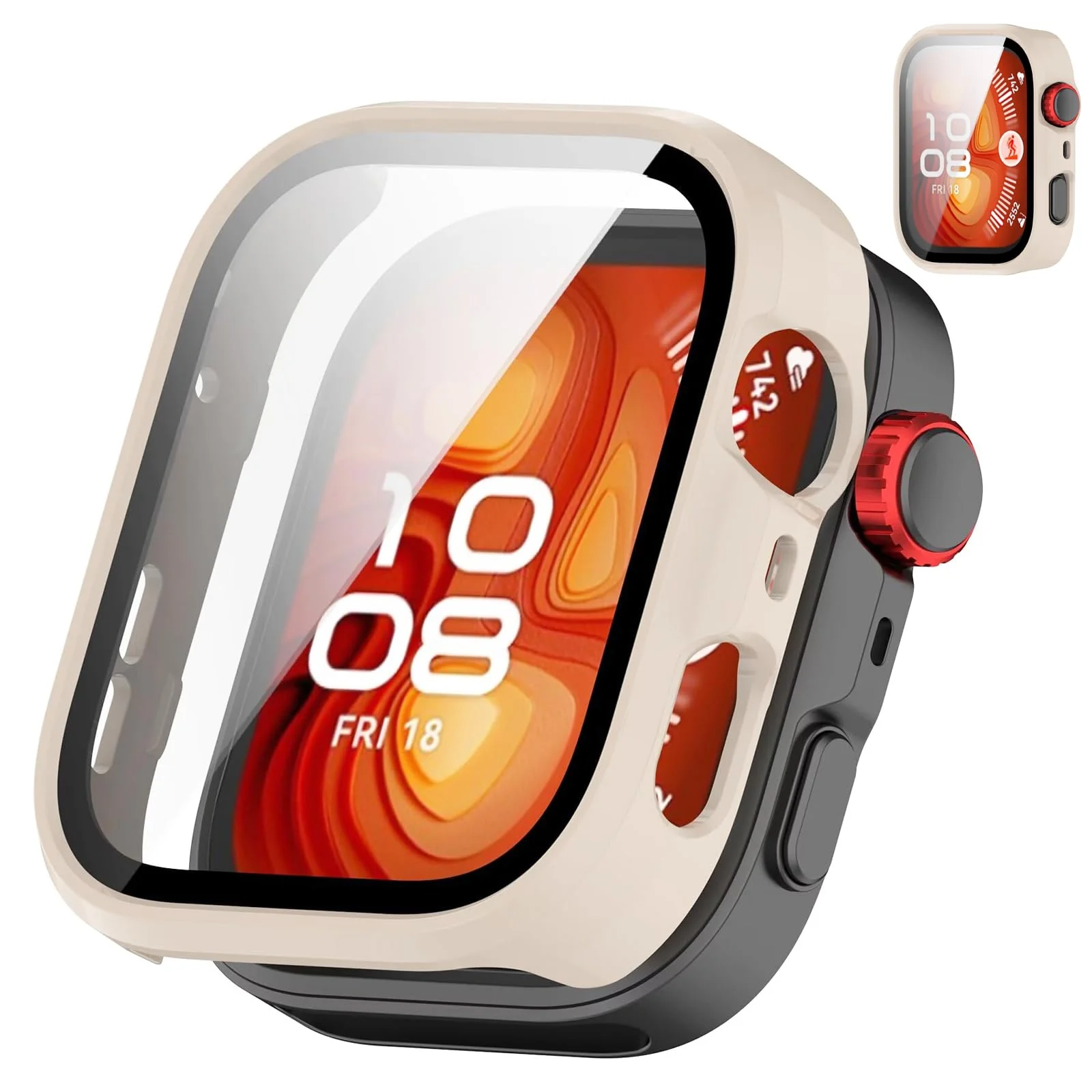 DL3 Mobilak Case Compatible with Huawei Watch Fit 4 Pro, Full Coverage Slim Hard Case Protective Bumper Built-in Tempered Glass Screen Protector Shell for Huawei Watch Fit 4 Pro