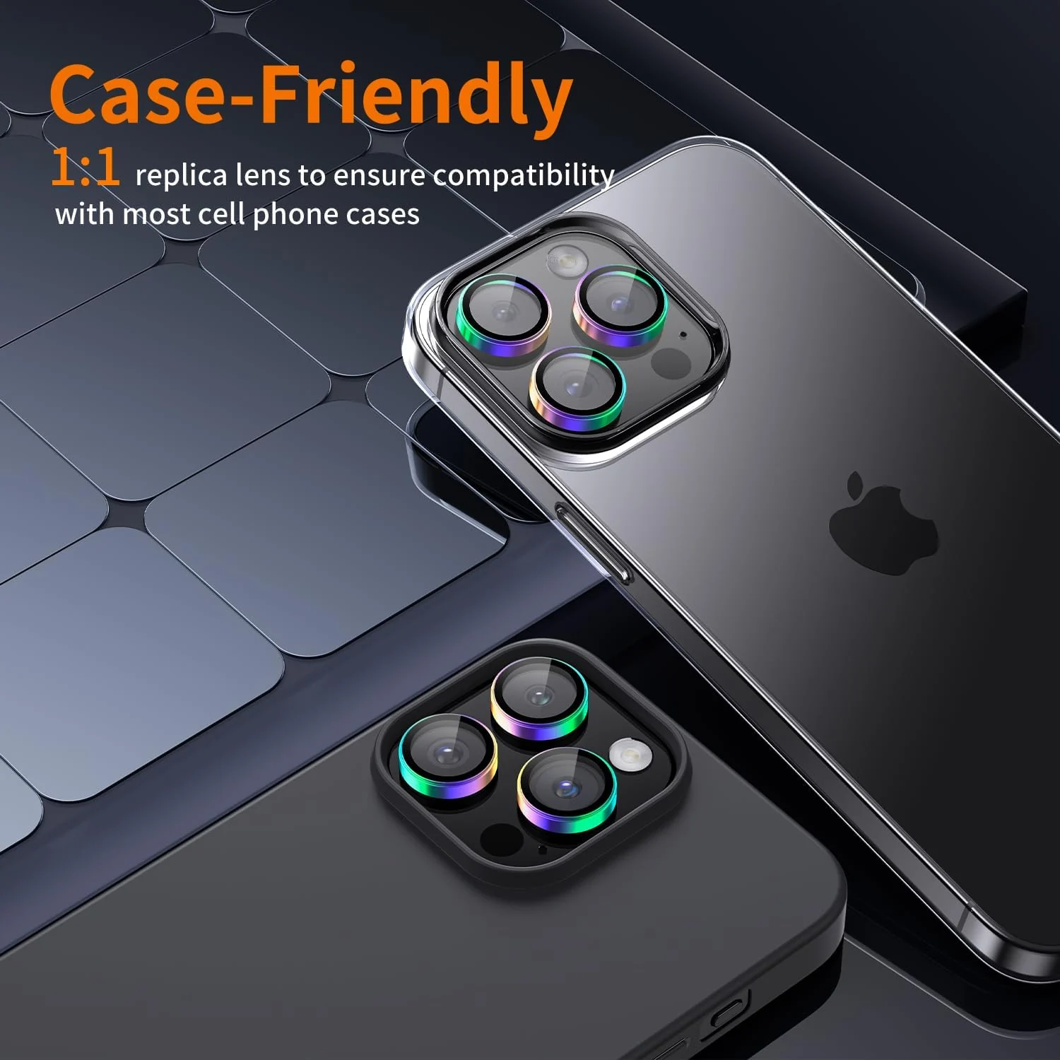 DL3 Mobilak Camera Lens Protector For iPhone 15 Pro/iPhone 15 Pro Max, [Keep Original Shooting] Tempered Glass Screen Protector Metal Individual Camera Cover, Case Friendly - Colorful