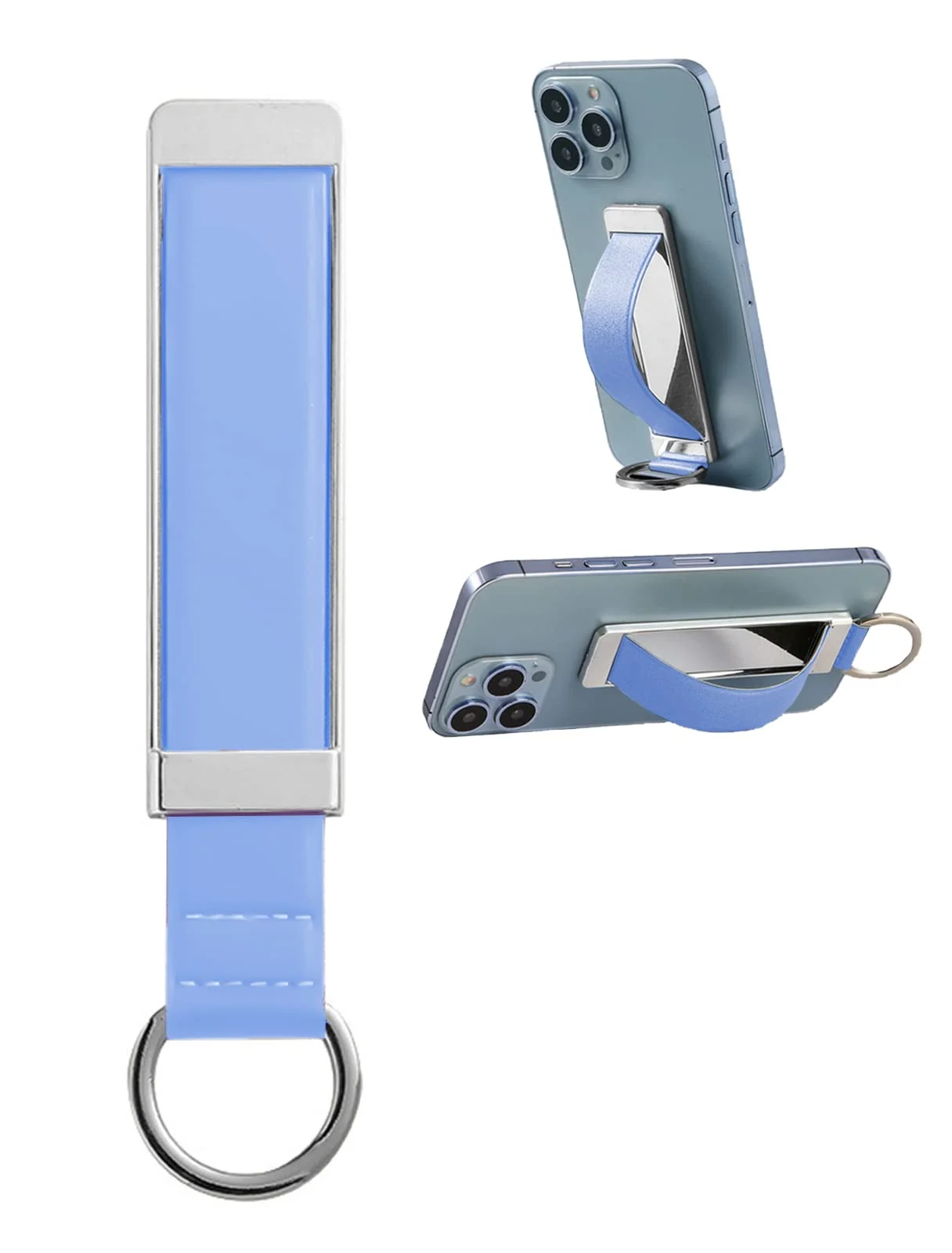DL3 Mobilak Phone Grip Strap Finger Loop for Cell Phone Case Phone Finger Holder Assorted Colors Leather Phone Grip Stand for Most Mobile Phones and Tablets - Light Blue