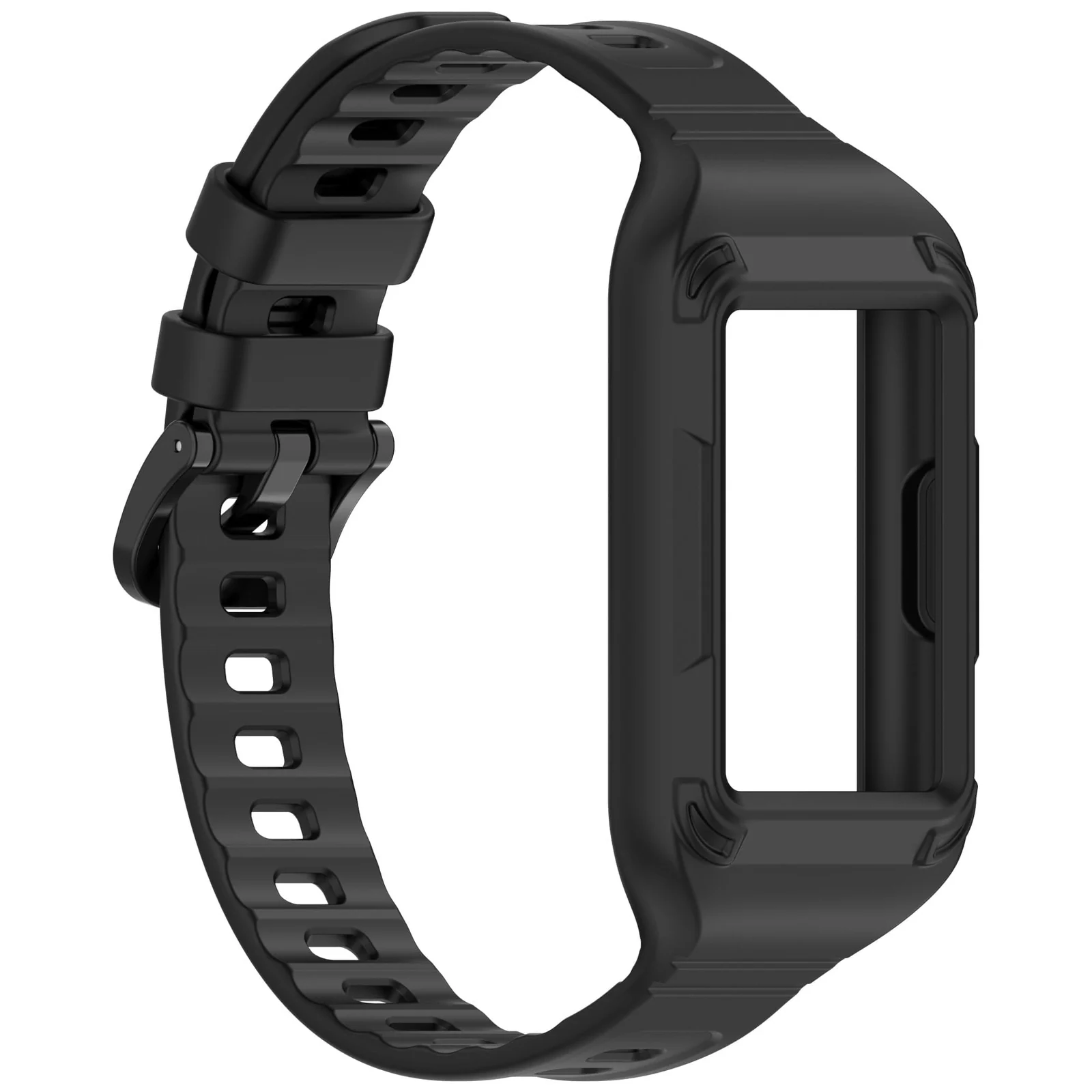 MOBIGON Rugged Silicone Strap with Bumper Case for Huawei Band 11 Pro, Black