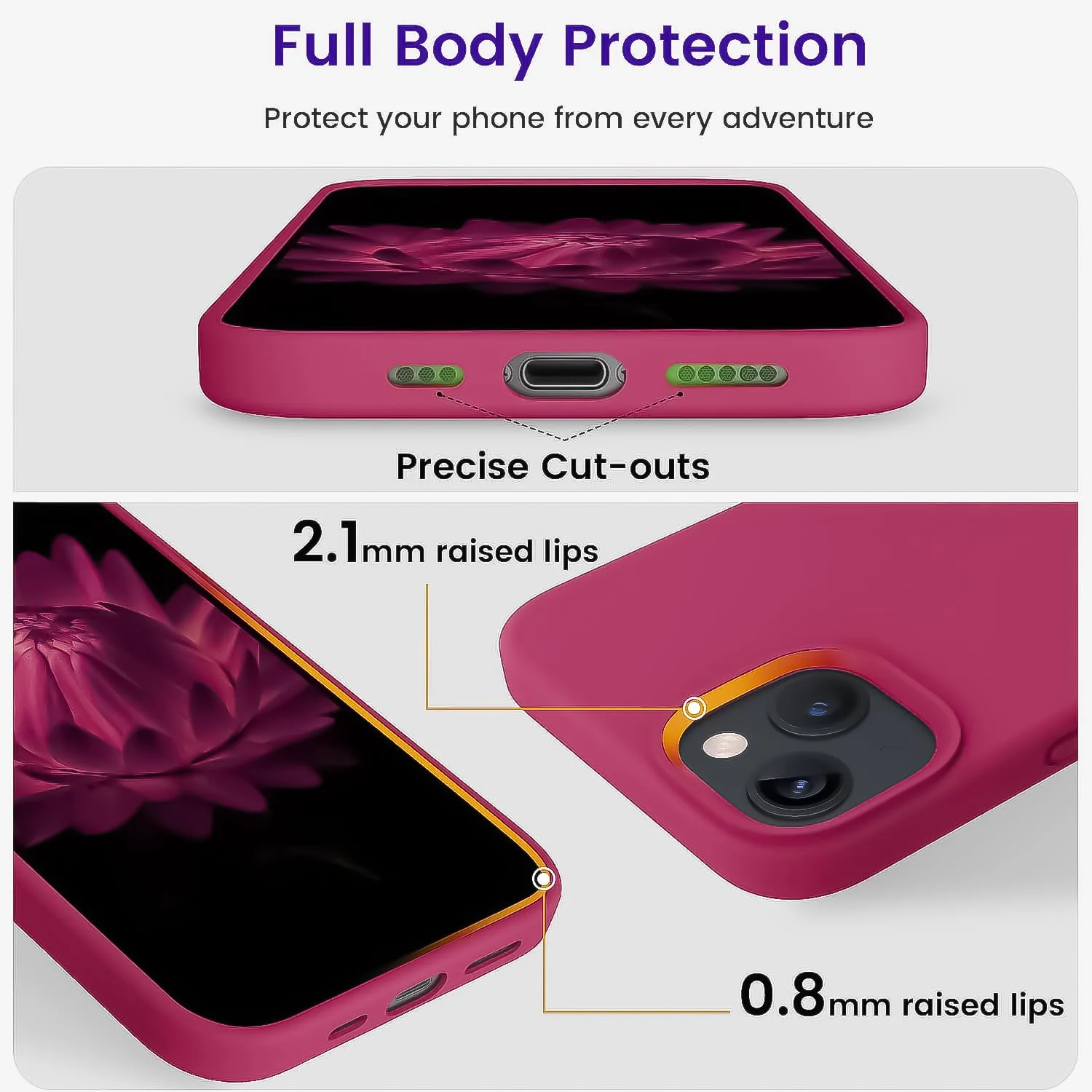 DL3 Mobilak Compatible with iPhone 13 / iPhone 14 (6.1 Inch) Case, Liquid Silicone Case, Full Body Protective Cover, Shockproof, Slim Phone Case, Anti-Scratch Soft Microfiber Lining - Rose Red