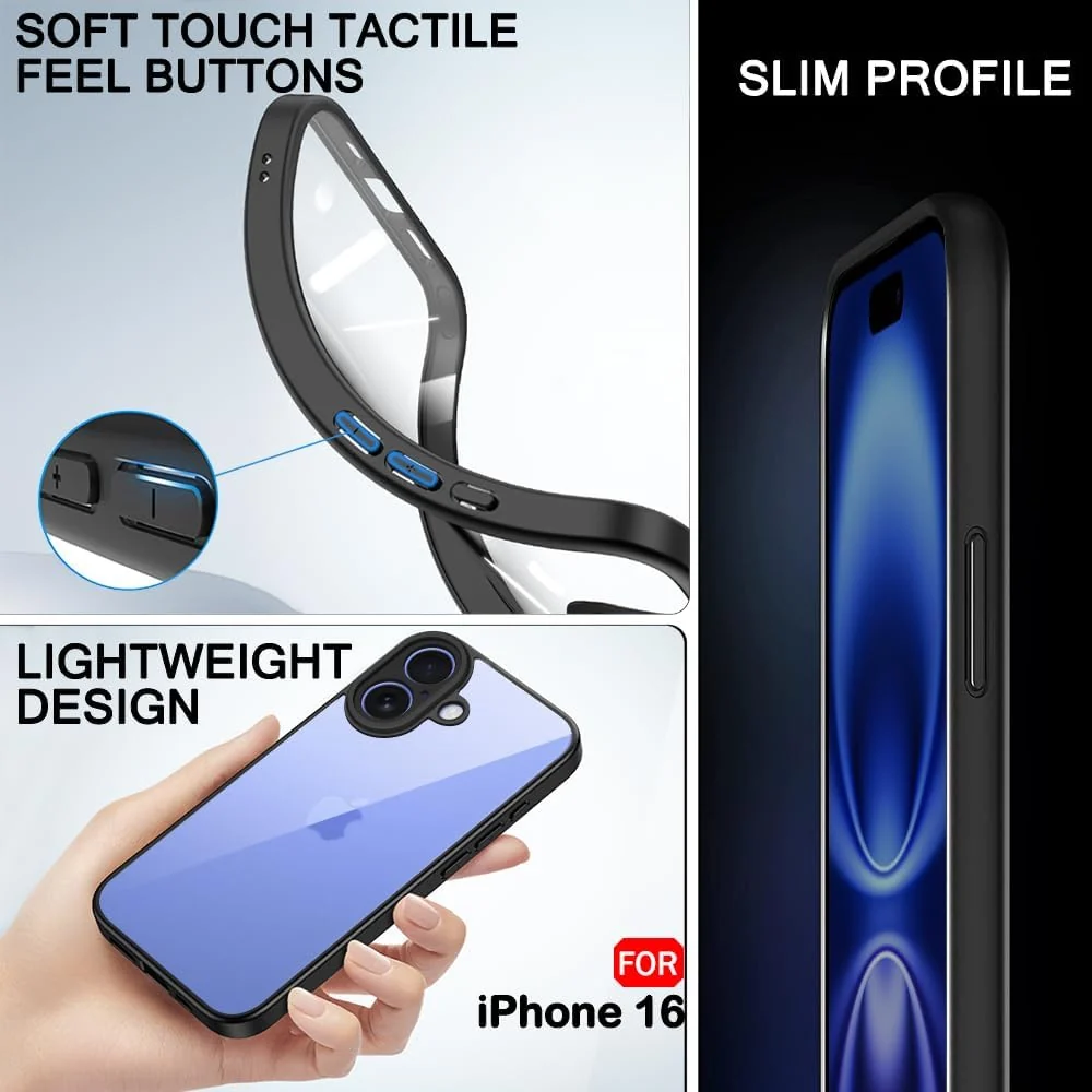 DL3 Mobilak Clear PC and TPU Protective Case for iPhone 16 6.1-Inch with Camera Protection and Military-Grade Protection - Gray