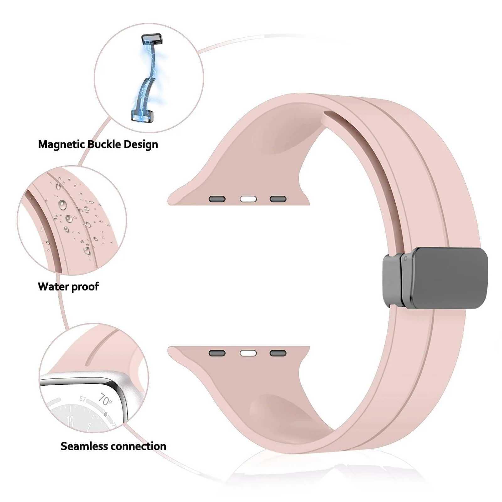 DL3 Mobilak Magnetic Bands for Apple Watch Ultra/Ultra 2 Band 49mm 45mm 44mm 42mm 41mm 40mm 38mm, Soft Sport Silicone Strap for iwatch Series 9/8/7/6/5/4 (Pink, 42mm/44mm/45mm/49mm), unisex-adult - Black