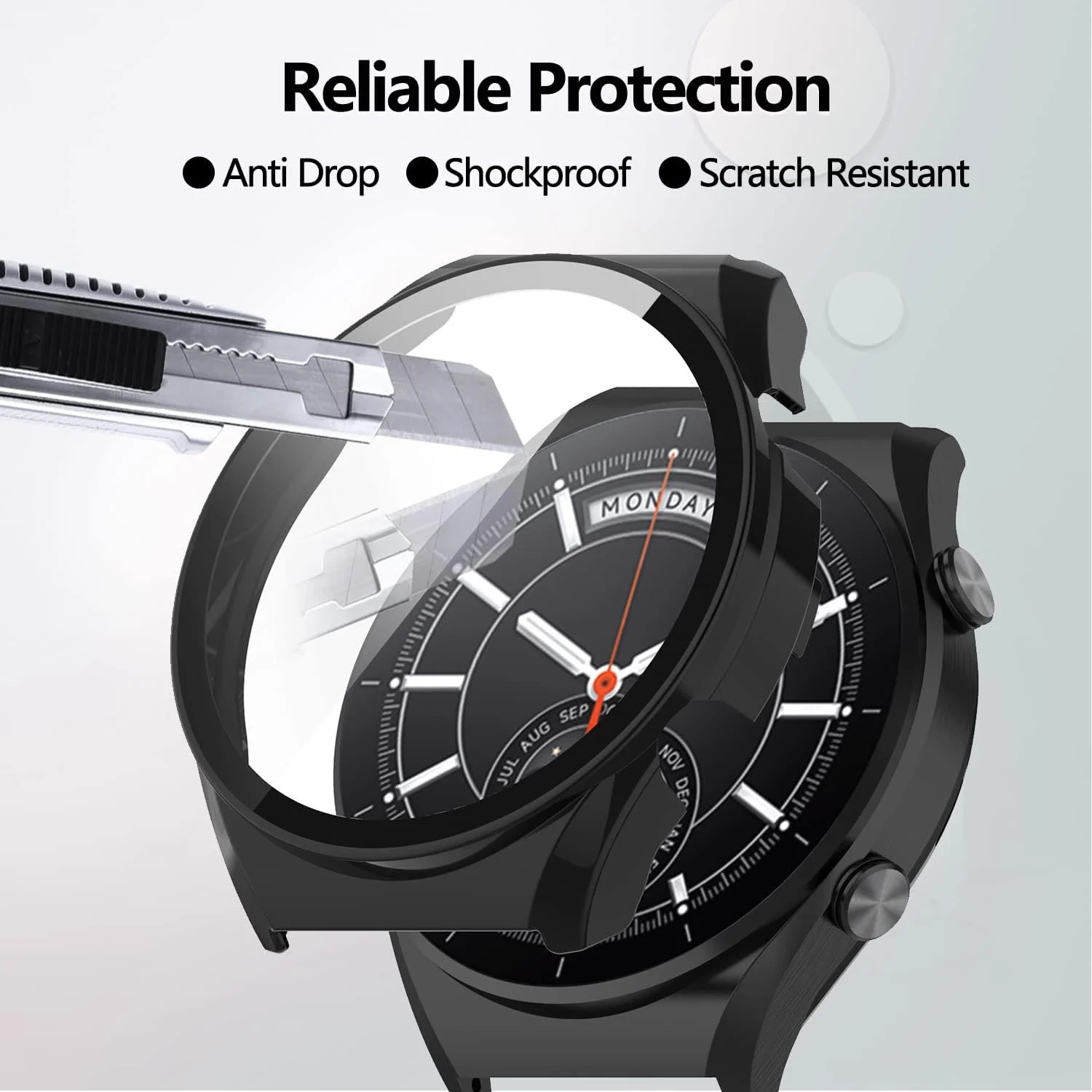 DL3 Mobilak Case with Screen Protector for Xiaomi Watch S1, Bumper Full Coverage Hard PC Overall Protective Cover, Built-in Tempered Glass Film High Sensitivity For Xiaomi Watch S1 - Black