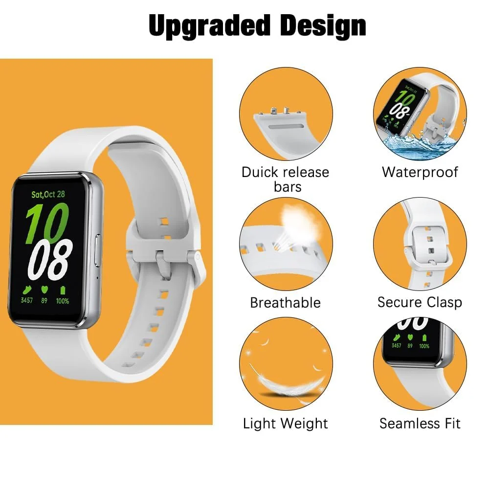 DL3 MOBILAK Silicone Bracelet for Samsung Galaxy Fit 3 Strap, Soft Silicone Sport Replacement Strap For Women/Men, Adjustable Waterproof Sports Band - White