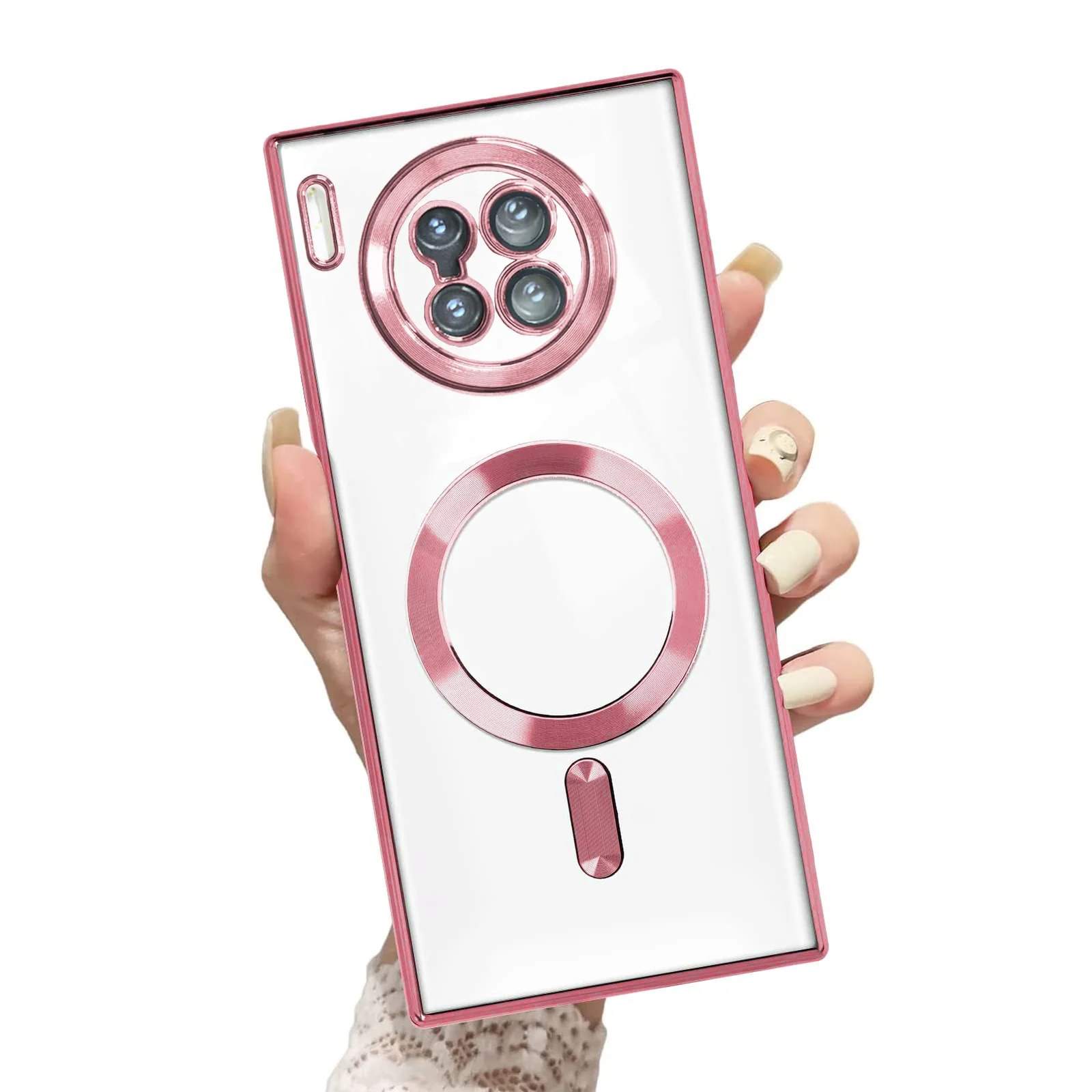 DL3 Mobilak Clear MagSafe-Compatible Magnetic Case for Huawei Mate 30 Pro with Camera Protection and Shockproof Design - Pink