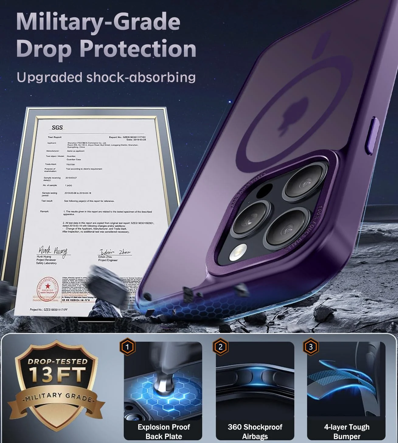 DL3 Mobilak Case for iPhone 15 Pro 6.1-Inch Magnetic Translucent Matte Phone Cases [Compatible with MagSafe] Thin Slim Fit Shockproof Hard Protective Cover for Women Men Girls - Purple