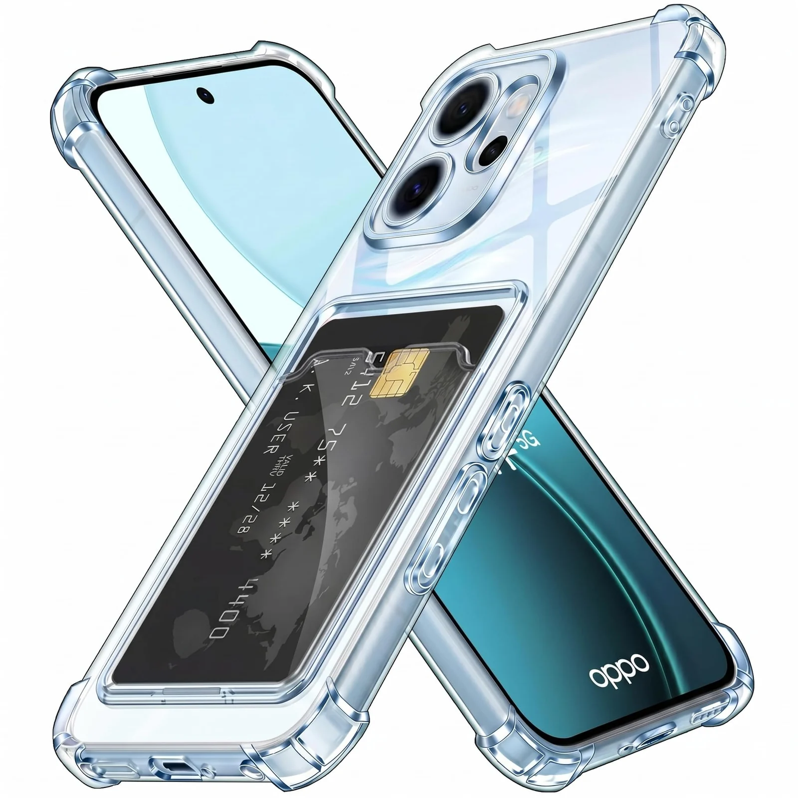 DL3 Mobilak Clear TPU Card Holder Case for OPPO Reno 14F with Camera Protection and Shockproof Design - Transparent