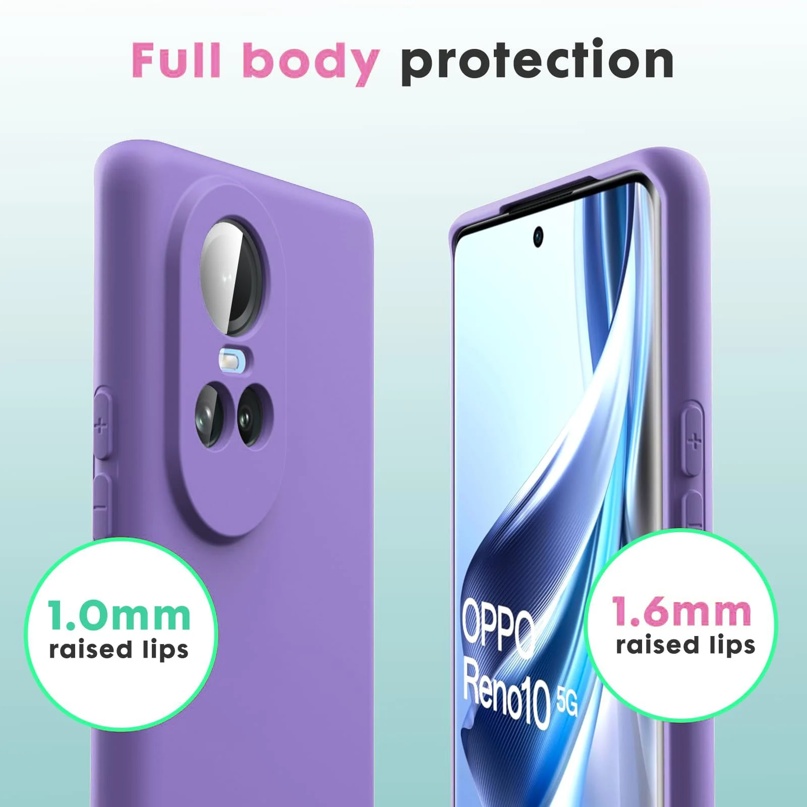 DL3 Mobilak OPPO Reno 10 Case, Soft Flexible Liquid Silicone Gel Rubber Bumper Cover, Full Body Shockproof Protective Phone Case - Light Purple