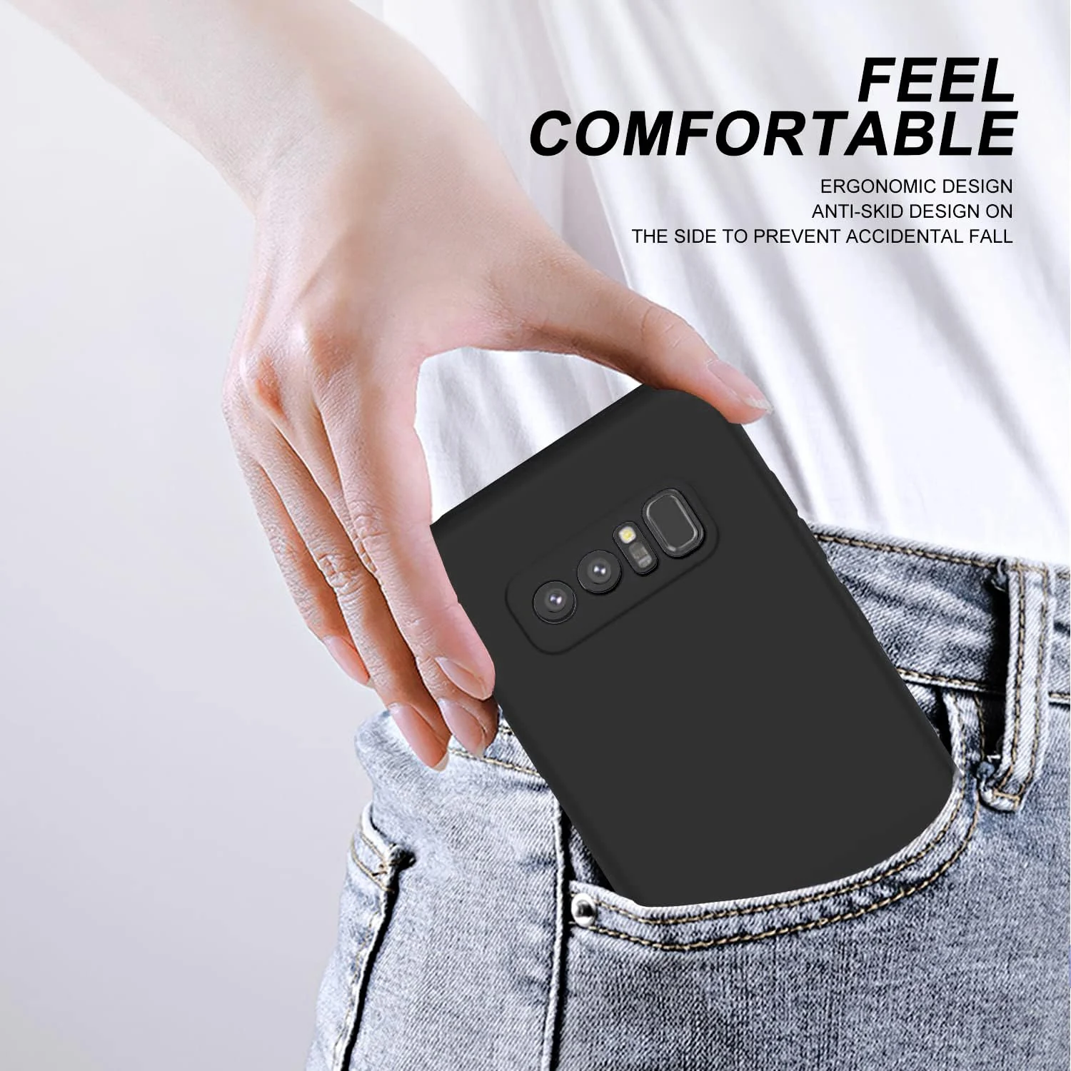 DL3 Mobilak Liquid Silicone Case for Samsung Note8, Not compatible with MagSafe, Supports wireless charging, Camera protection - Black