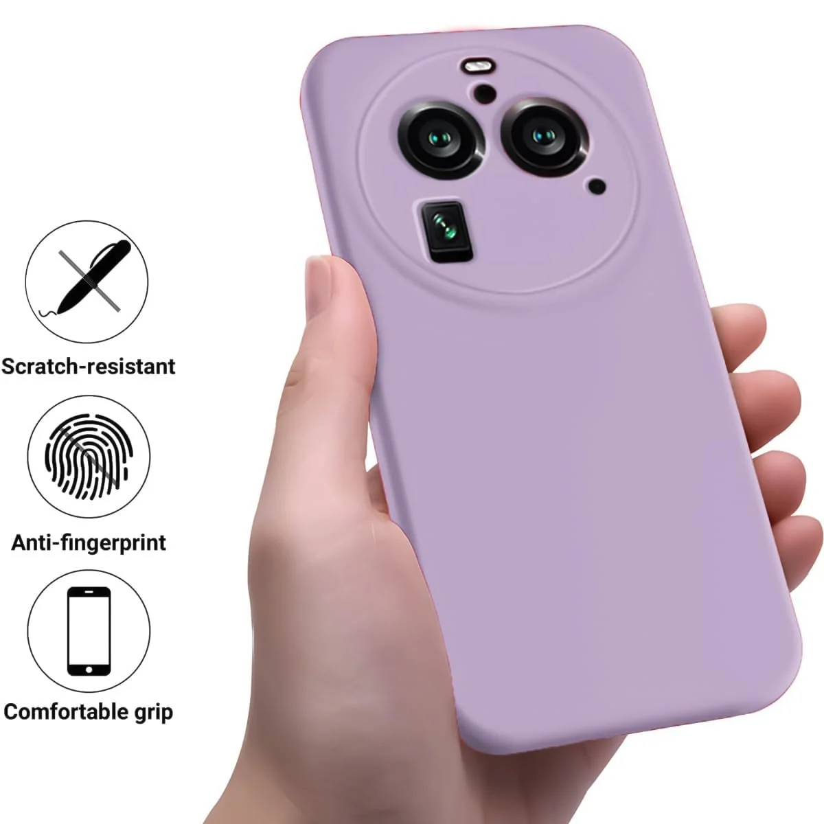 DL3 Mobilak Liquid Silicone Protective Case with Soft Microfiber Lining with Full Camera Protection for OPPO Find X6 Pro - Lavender