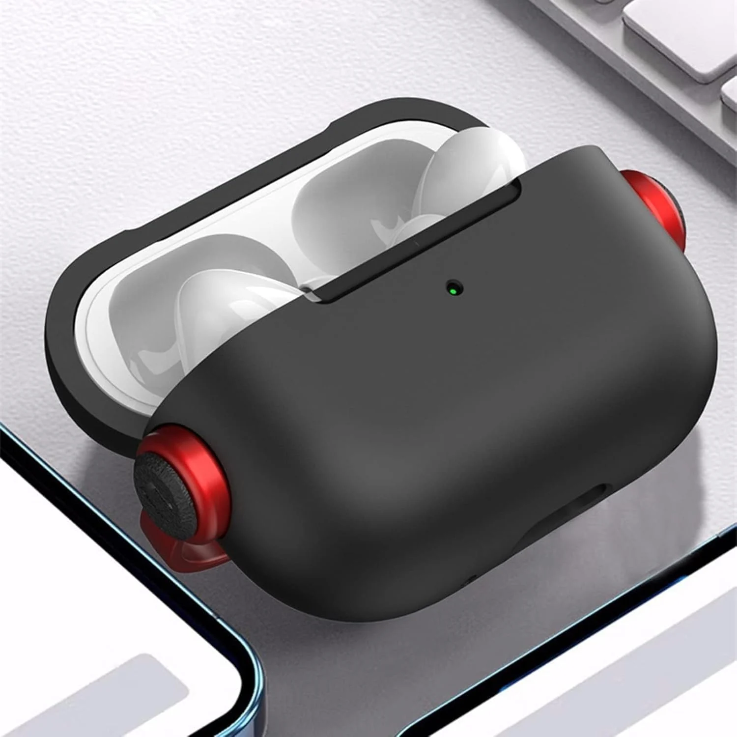 DL3 Mobilak Protective Case for AirPods 3 [With Closure Lid] [Front LED Visible] [With Wrist Strap] Skin Case Compatible with Airpod 3rd Generation 2021 - Black White