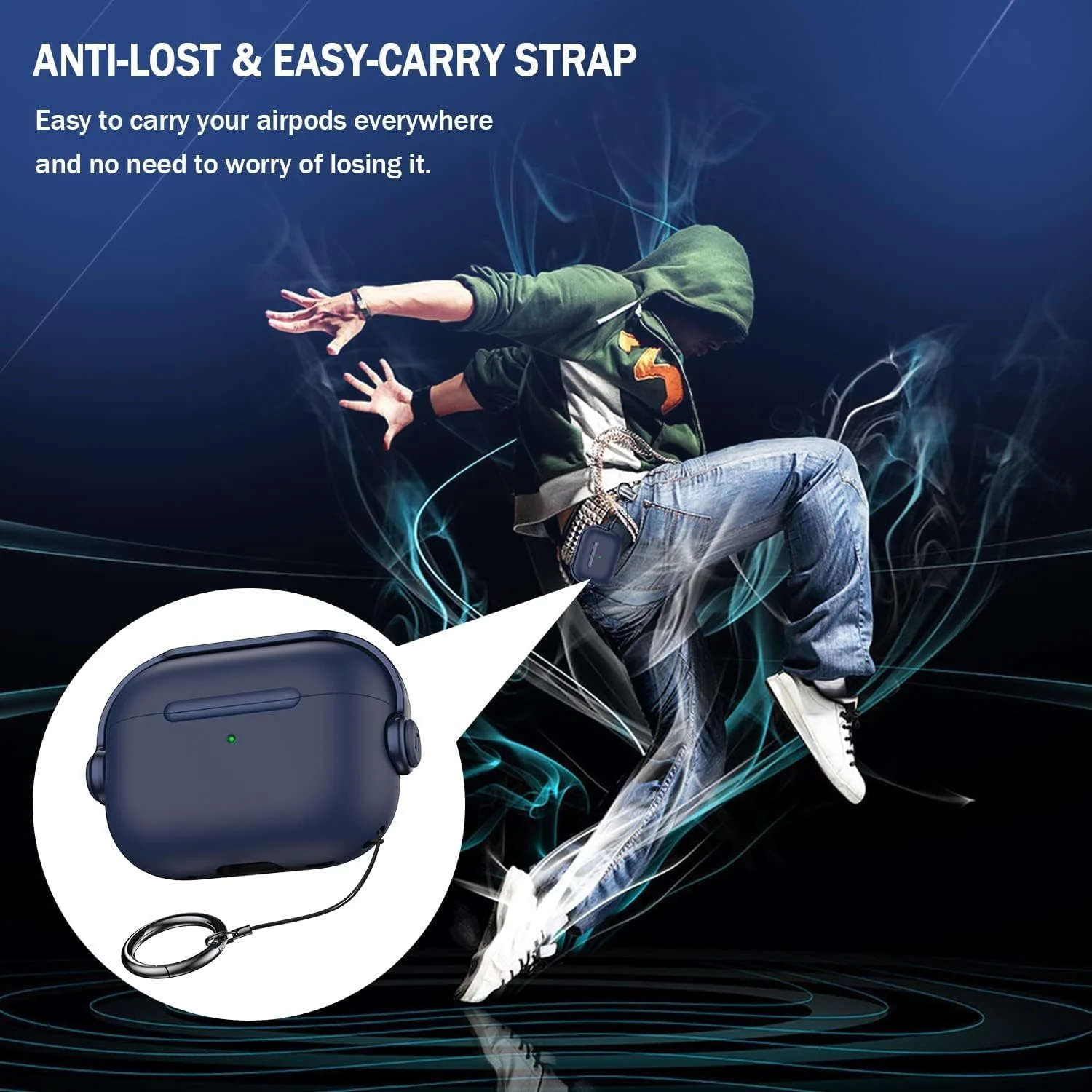 DL3 Mobilak Protective Case for AirPods Pro 2 [With Closure Lid] [Front LED Visible] [With Wrist Strap] Skin Case Compatible with 2022 AirPods Pro 2nd Generation - Blue