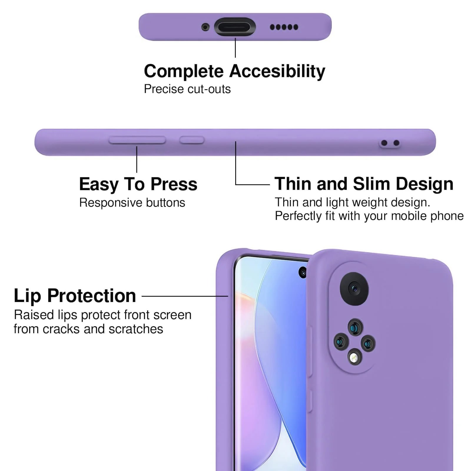 DL3 Mobilak Silicone Protective Case for Honor 50 / Huawei Nova 9, Shock-absorbing protection, Scratch-resistant surface, Soft microfiber lining - Light Purple