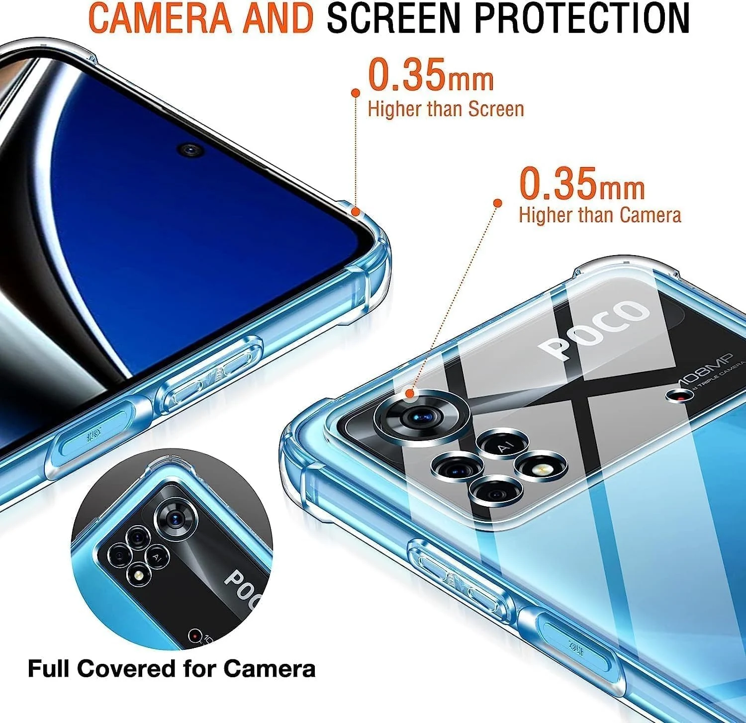DL3 Mobilak Military Drop Protection Case for Xiaomi Poco M4 Pro 4G - Non-Yellowing Shockproof TPU Back Soft Silicone Bumper Cover - Clear