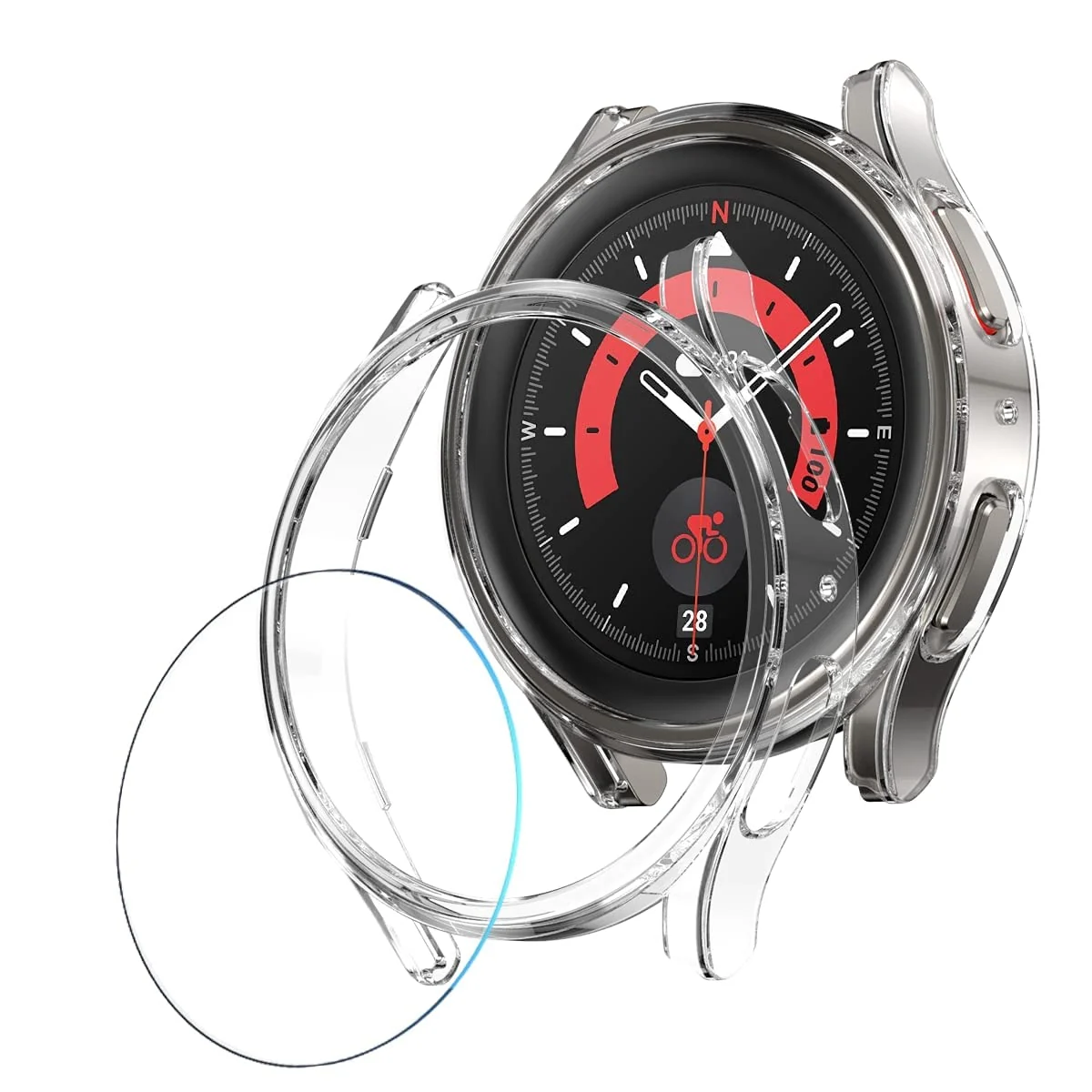 DL3 Mobilak Protective Case Compatible with Samsung Galaxy Watch 5 Pro 45mm 9H Hardness PC Case Bumper Full Slim Protective Cover with Tempered Glass For Samsung Galaxy Watch5 Pro 45mm - Clear