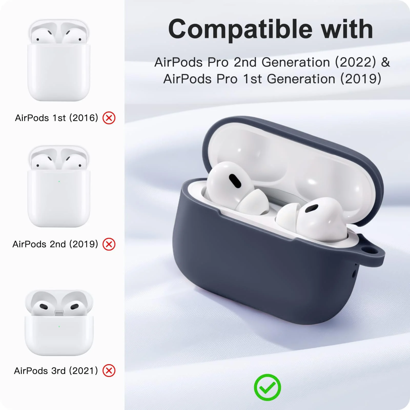 DL3 Mobilak Compatible with AirPods Pro 2nd Generation Case Cover, Protective Silicone Skin with Keychain for Women Men for Apple AirPods Pro Gen 2 (2022), Front LED Visible - Midnight Blue