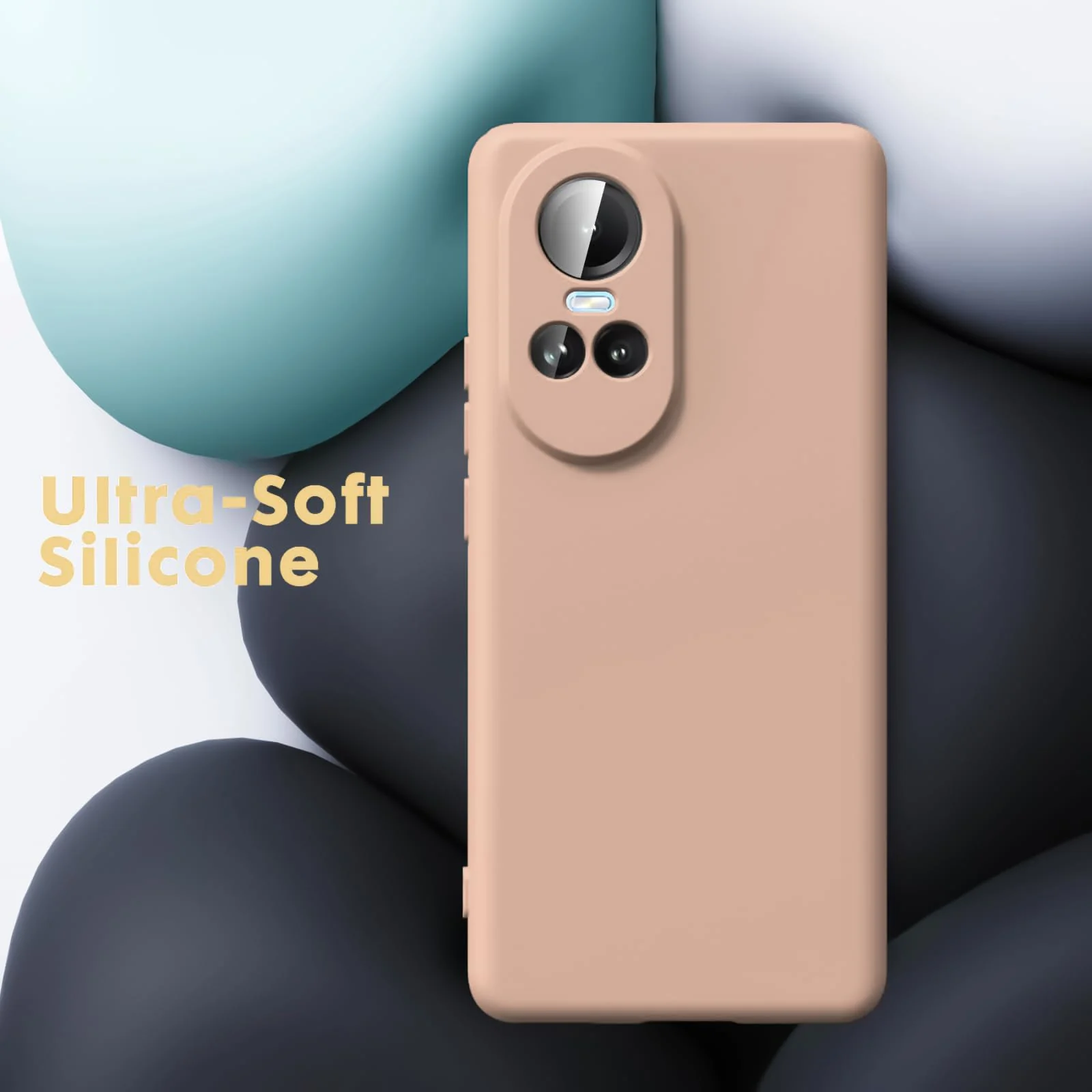 DL3 Mobilak Liquid Silicone Protective Case with Soft Microfiber Lining with Full Camera Protection for OPPO Reno 10 5G / OPPO Reno 10 Pro 5G - Light Orange