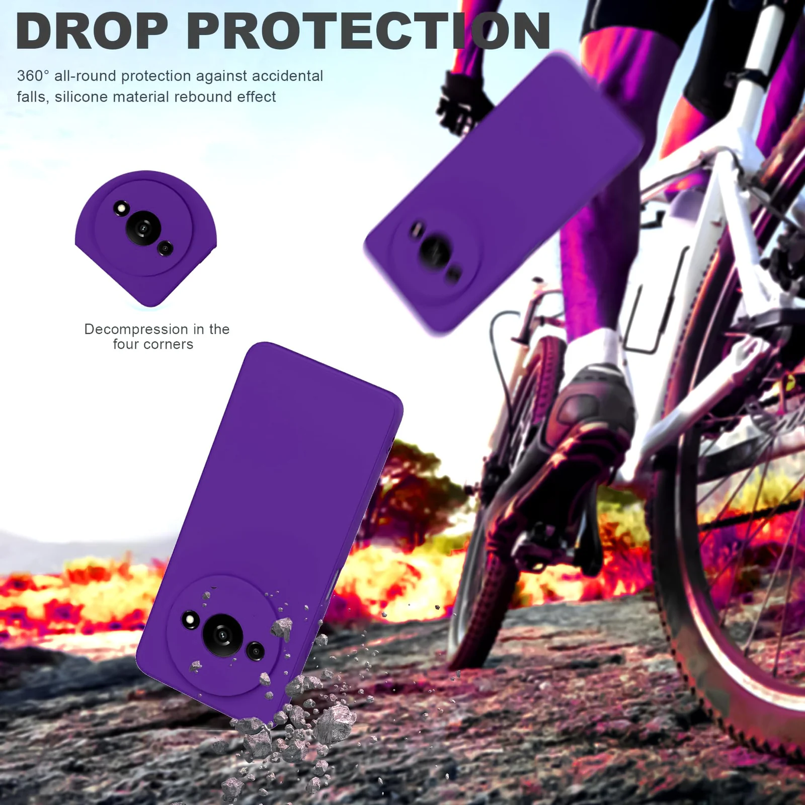 DL3 Mobilak Xiaomi Redmi A3 Case, Soft Flexible Liquid Silicone Gel Rubber Bumper Cover, Full Body Shockproof Protective Phone Case - Purple