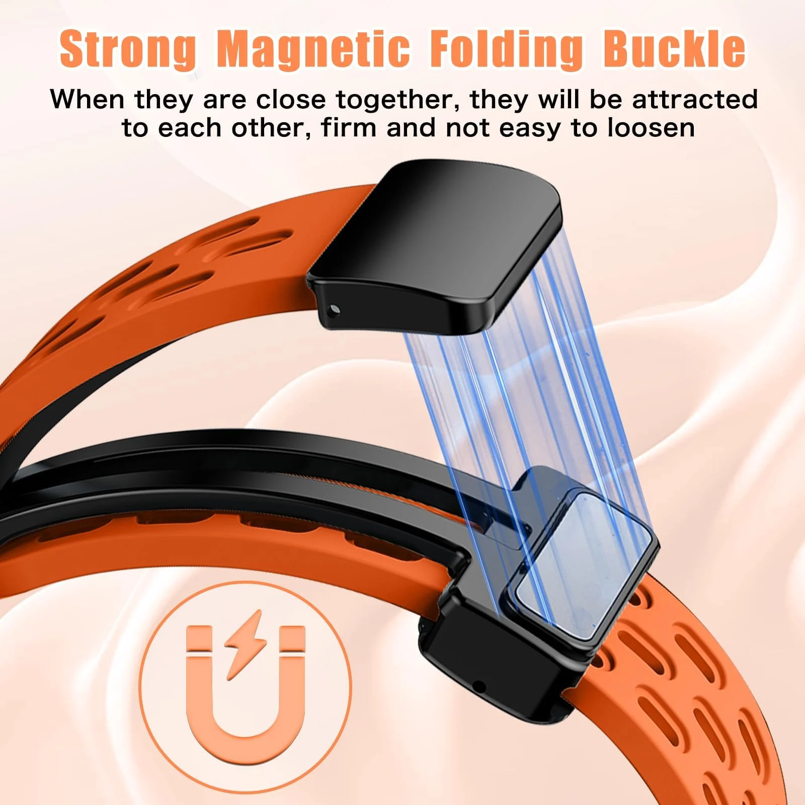 DL3 Mobilak Strap For Xiaomi Mi Band 10/9/8 Magnetic Metal Buckle Sport Silicone Breathable Strap for Men Women Band Quick Release Soft Replacment Wristband For Xiaomi Smart Band 8/9/10 - Orange