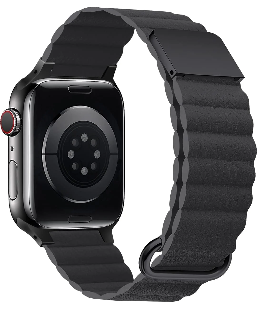 DL3 Mobilak Magnetic Closure System For Apple Watch Ultra Bands 49mm 45mm 44mm 42mm for iWatch Series 8 ultra 7 6 5 4 SE 3 2 Enhanced Adjustable Leather Strap For Men Or Women - Black