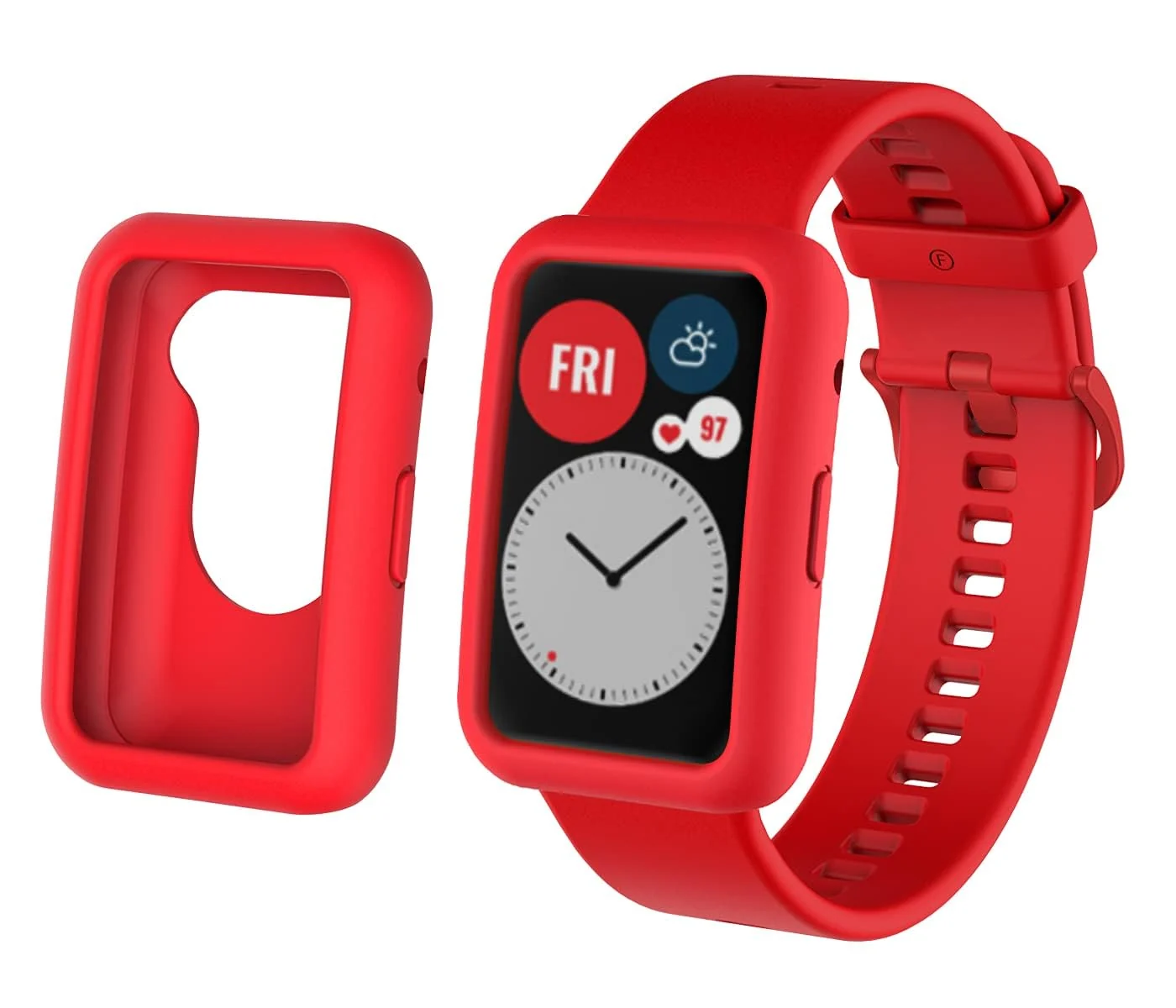 DL3 MOBILAK Replacement Bands and Case for Huawei Watch Fit, Silicone Quick Release Soft Rubber Watch Band for Women Men - Red