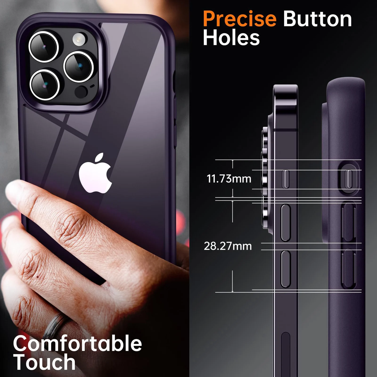 DL3 Mobilak Case Compatible With iPhone 14 Pro Max (6.7 Inch), Clear Case Shockproof Hard PC +Soft Silicone [Not Yellowing] Transparent Protective Slim Case Phone - Deep Purple