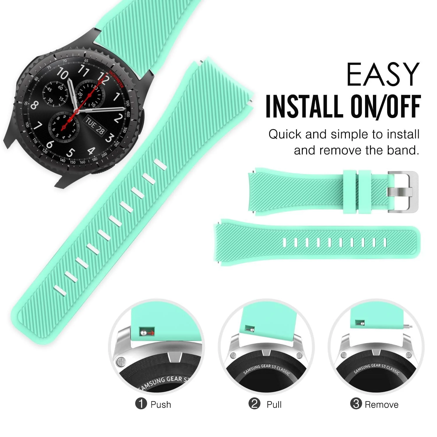 DL3 Mobilak Sport Silicone Band 20MM Strap For Samsung Gear Sport/Watch 6/5/4/5 Pro 45mm/S2 classic/active 2 40mm 44mm/Amazfit GTS/2/2e/GTS3/3 Pro/2 Mini/3 Mini/Bip 3/Bip 3 Pro - Mint Green