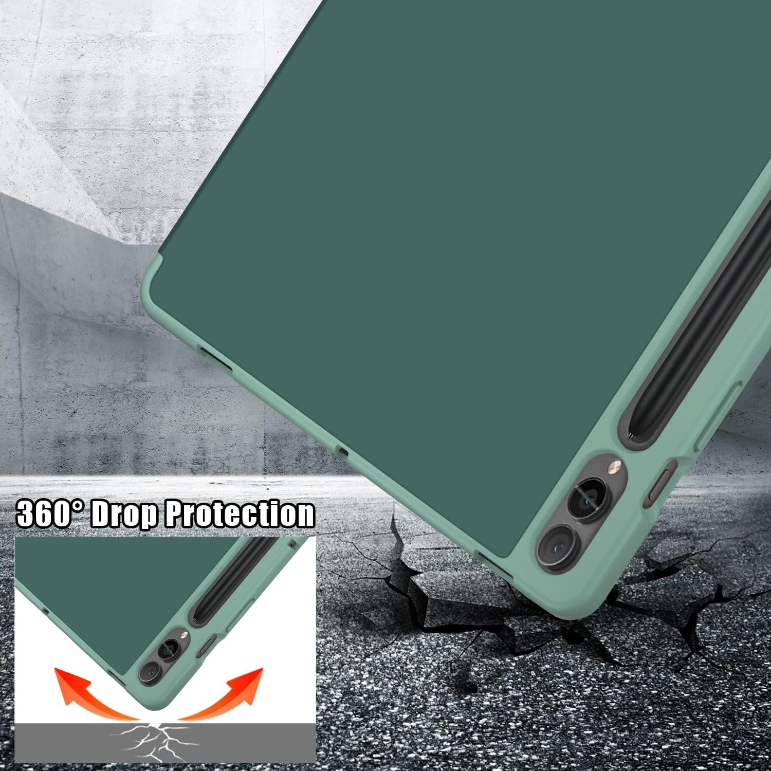 DL3 Mobilak For Samsung Galaxy Tab S8+ Plus 2022 / S7 FE 2021 / S7+ Plus 2020 12.4-Inch Case, Smart Stand, Pencil Holder, Shockproof Slim Lightweight Leather Cover, Modern Abstract Design - Green