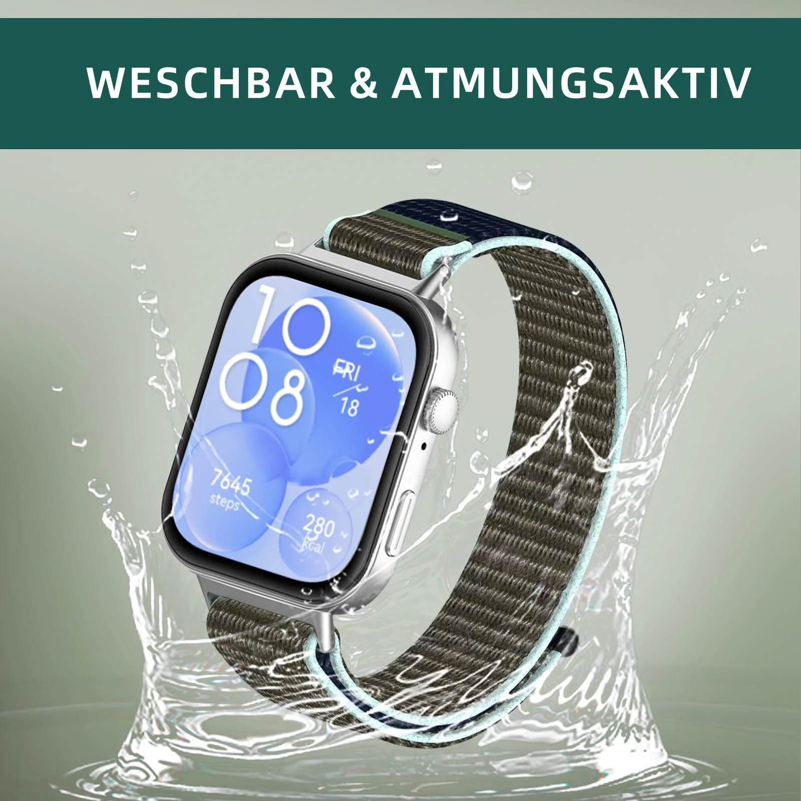 DL3 MOBILAK Elastic Nylon Watch Strap for Huawei Watch Fit 3 / Fit 4 / Fit 4 Pro / Fit 5 / Fit 5 Pro, Ash Blue