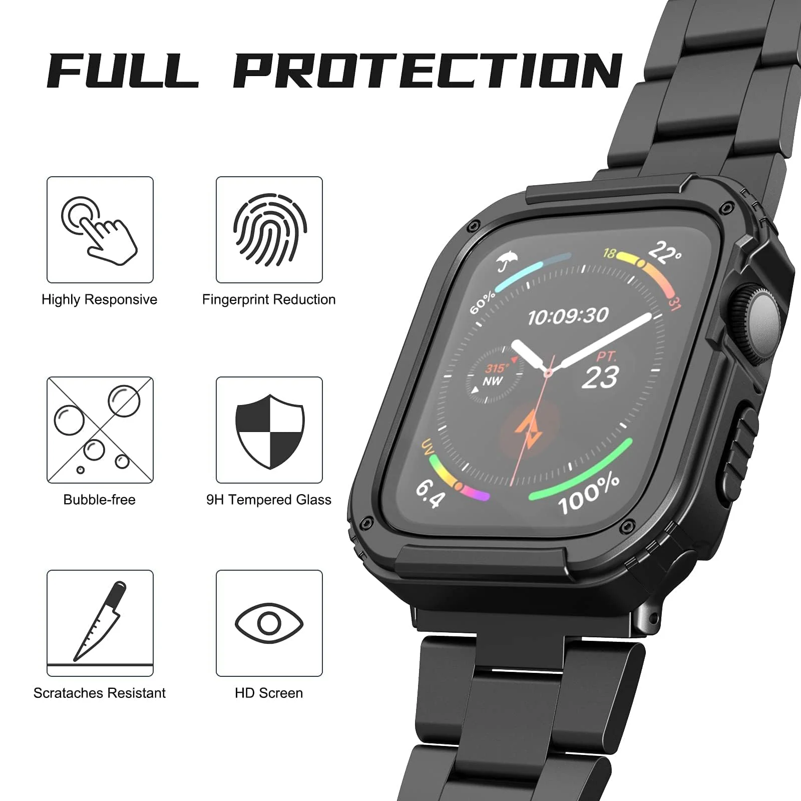 DL3 Mobilak Rugged Apple Watch Case 42mm Series 3/2/1 with Built-in Glass Screen Protector, Durable Military Grade Drop-Proof Protective Cove Full Coverage Shock-Proof Bumper For iWatch 42mm - Black