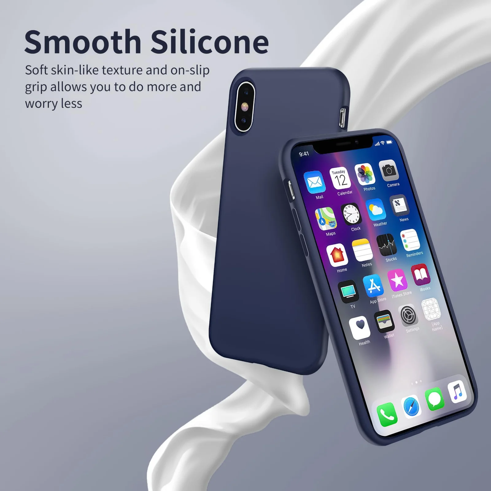 DL3 Mobilak Liquid Silicone Protective Case for iPhone XS Max with Camera Protection and Microfiber Lining - Blue