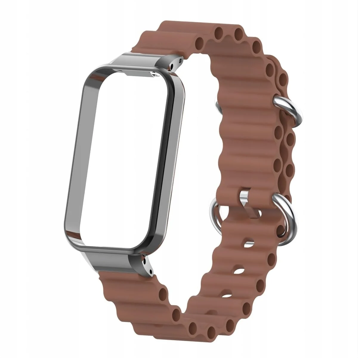 DL3 Mobilak Ocean Strap Compatible with Xiaomi Redmi Band 2/Smart Band 8 Active, Adjustable Silicone Band with Metal Buckle and Frame for Women and Men - Brown