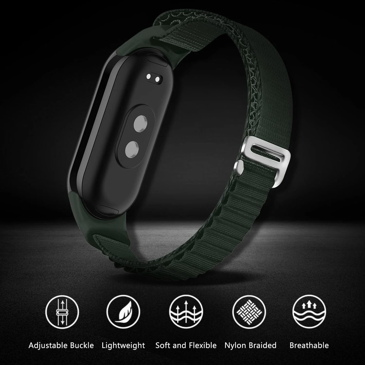 DL3 Mobilak Nylon Titanium G Hook Band, Upgraded Nylon Watch Band, Adjustable Replacement Strap for Xiaomi Band 8 | 9 - Green