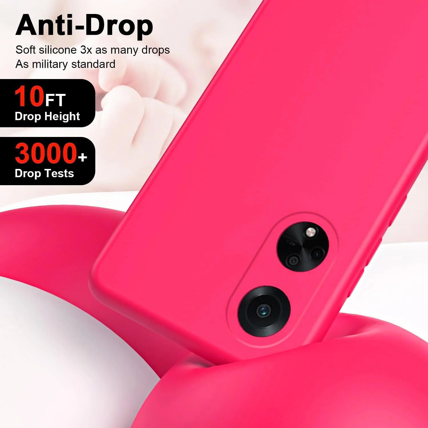 DL3 Mobilak Soft Silicone Protective Case for OPPO A98 with Microfiber Lining and Shockproof Design - Hot Pink