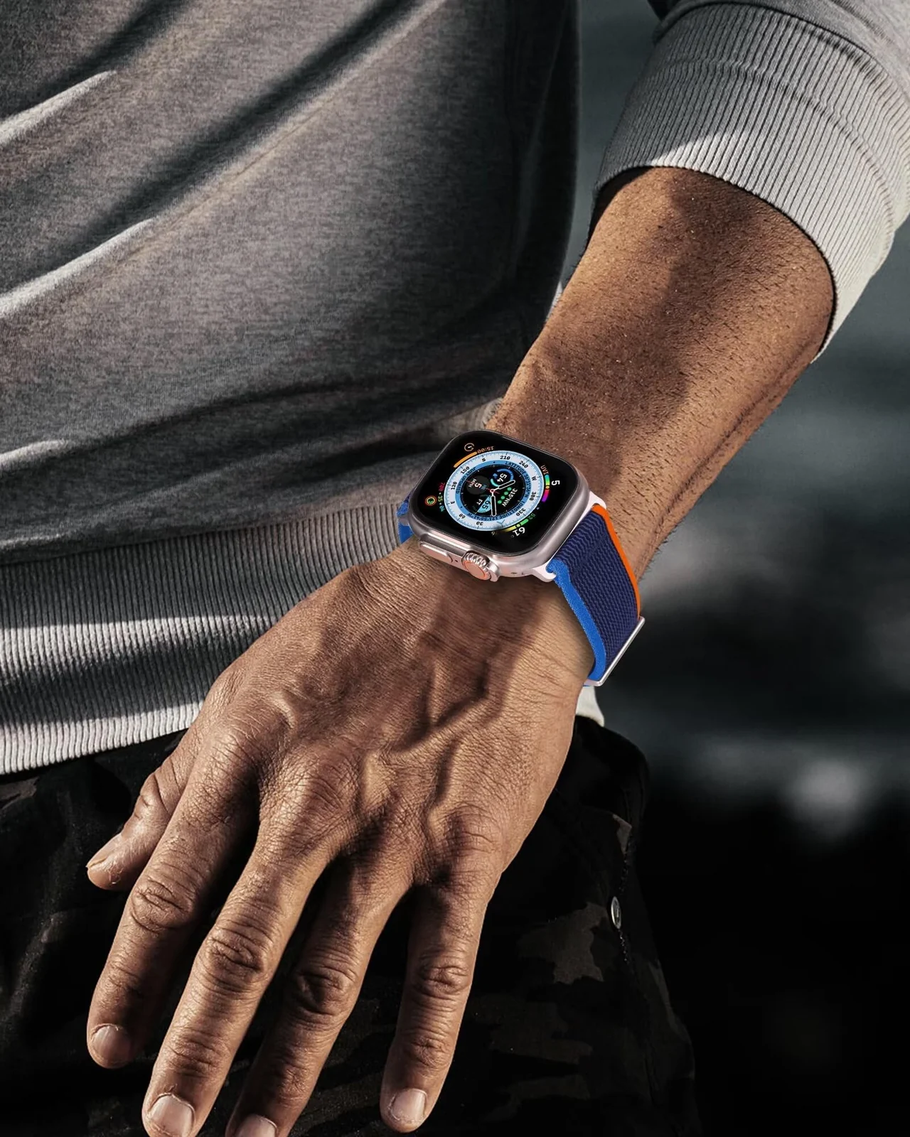 DL3 Mobilak Alpine Loop Nylon Strap Compatible with Apple Watch Band 38mm 40mm 41mm Men Women, Rugged Alpine Loop Nylon Sport Bands with Titanium C-Hook Stap for iWatch Series SE2 SE 9 8 7 6 5 4 3 2 1 - Trail Blue Orange