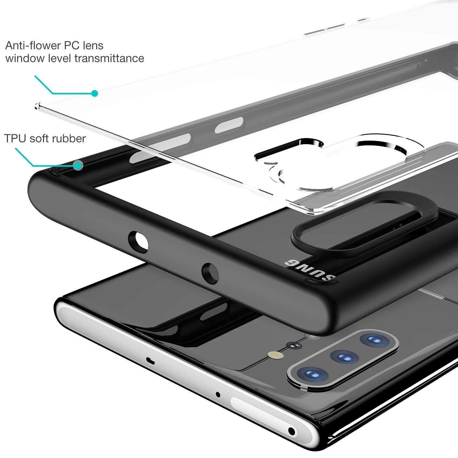 DL3 Mobilak Clear PC and TPU Protective Case for Samsung Note 10 Plus with Shockproof Design and Anti-Yellowing Design - Black