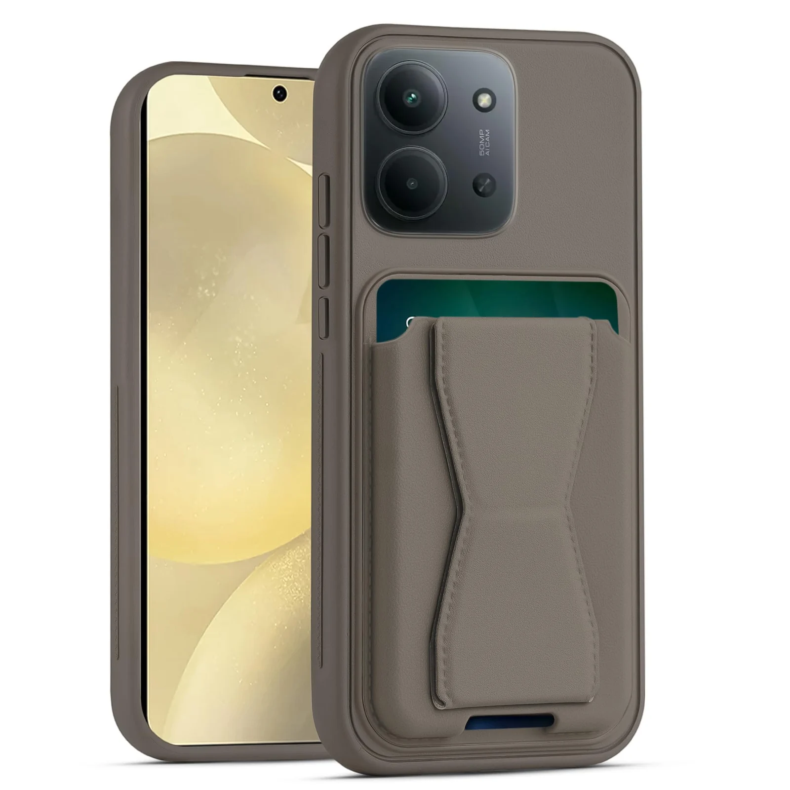 DL3 Mobilak Leather Wallet Case Compatible with Xiaomi Redmi 15C 4G/5G, Leather Back Cover With TPU Frame, Shockproof Protective Phone Case with Card Holder Stand - Titanium