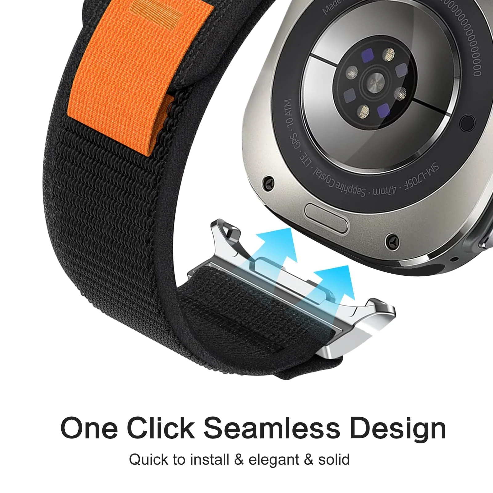DL3 Mobilak For Samsung Galaxy Watch ultra Strap 47mm, One Click Trail Loop Strap for Men Women, Soft Nylon Sport Loop Elastic Replacement Wristband for Galaxy Watch 7 Ultra - Black