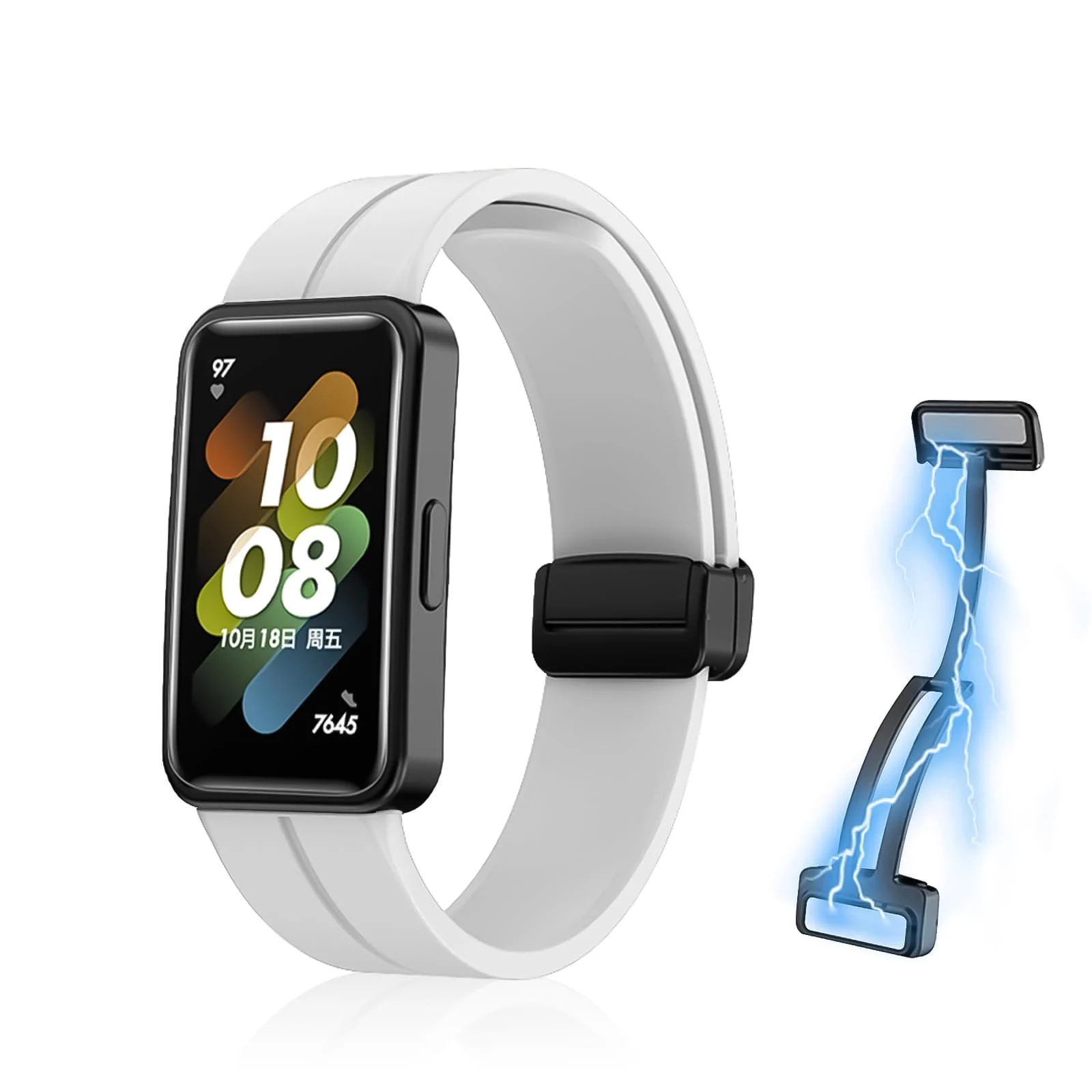 DL3 Mobilak Compatible with HUAWEI Band 7 Strap Silicone for Women Men, Soft Flexible Silicone Sport Wristband Magnetic Buckle Clasp Bracelet Replacement Strap for Huawei Band 7 - White