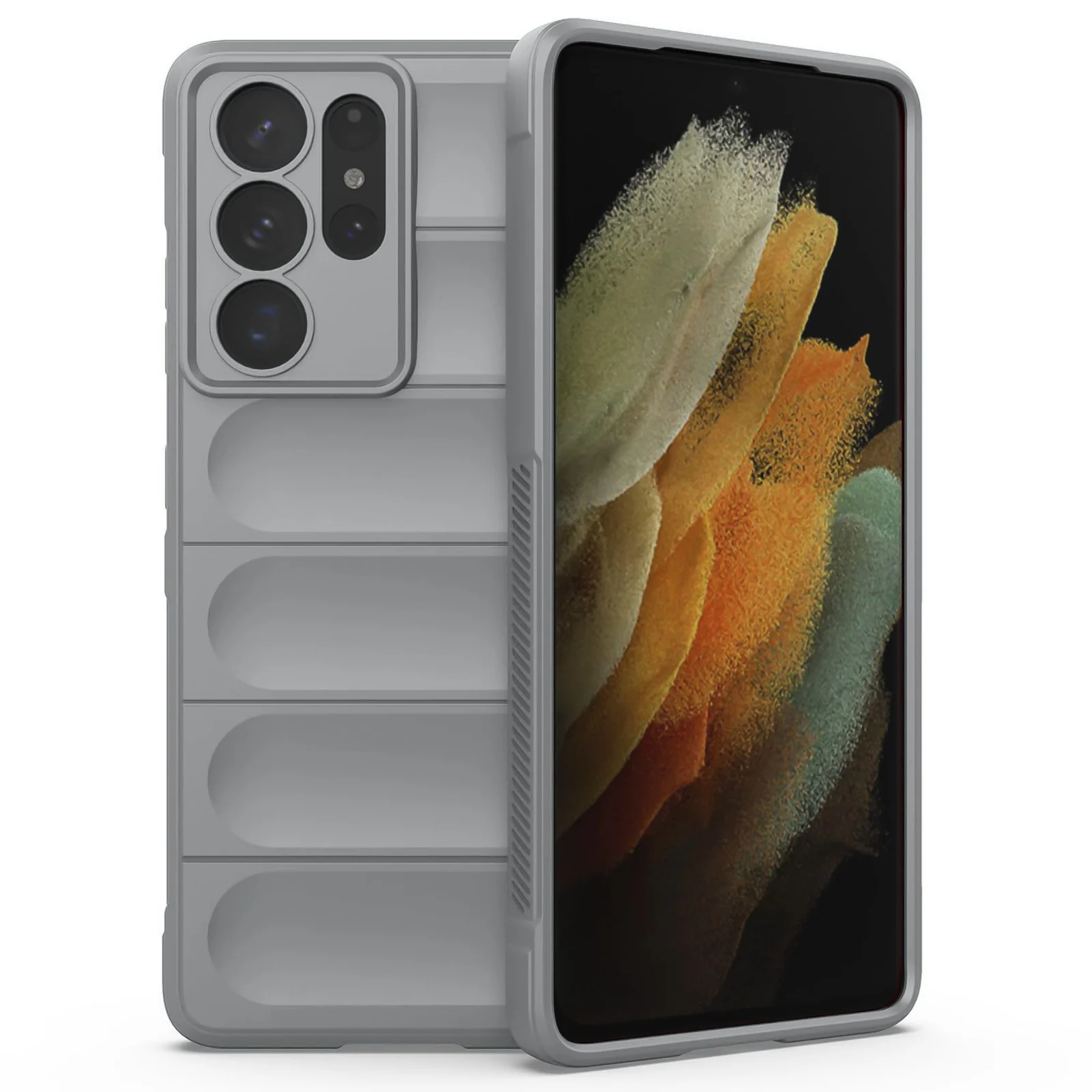 DL3 Mobilak Silicone Case for Samsung Galaxy S21 Ultra Heavy Duty Protective [Slim Fit] Shockproof Soft Flexible Protective Design Shock-Absorption TPU Cover With Camera Protection - Gray