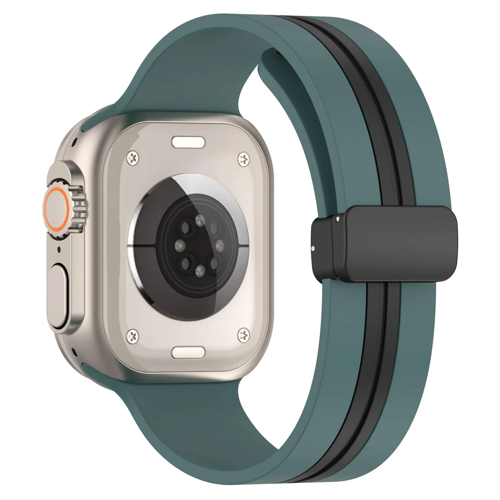 DL3 Mobilak Magnetic Bands for Apple Watch Ultra/Ultra 2 Band 49mm 45mm 44mm 42mm 41mm 40mm 38mm, Soft Sport Silicone Strap for iwatch Series 9/8/7/6/5/4/3/2/1/SE (42mm/44mm/45mm/49mm) - Green Black