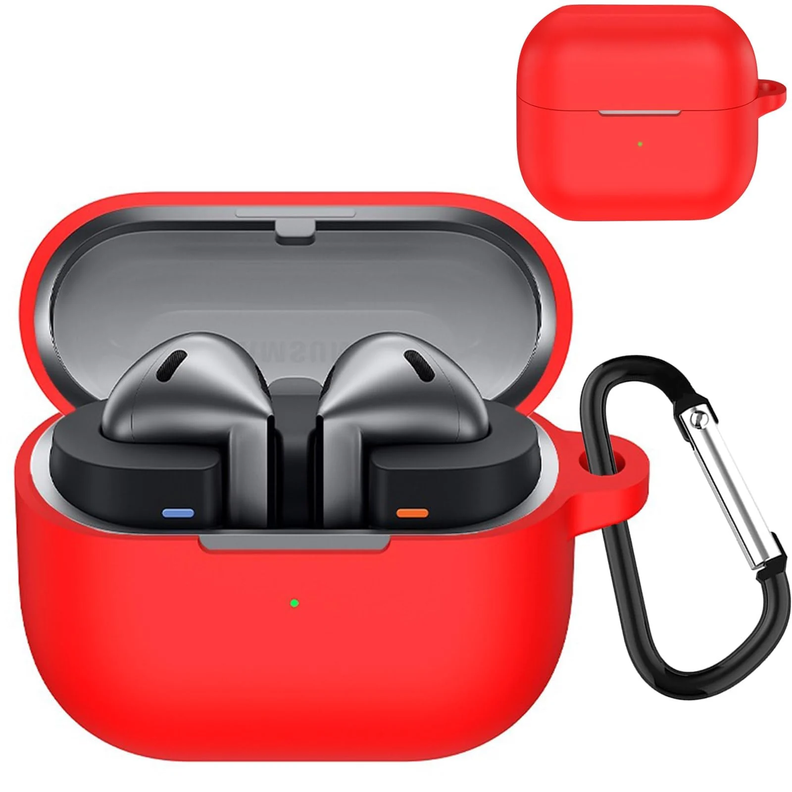DL3 Mobilak Compatible with Samsung Galaxy Buds 3 Pro/Buds 3 Case Cover, Soft Silicone Shockproof Protective Case Wireless Earbuds with Carabiner, Front LED Visible - Red