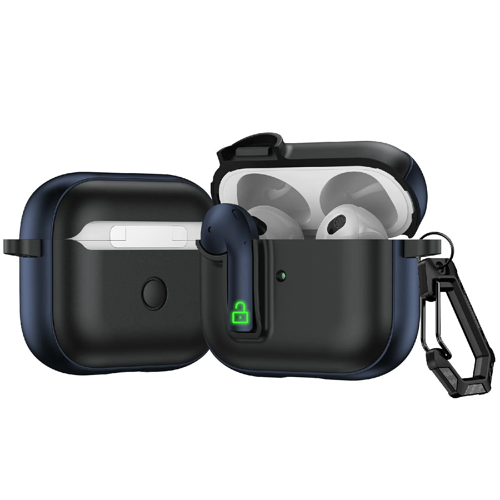 DL3 Mobilak Compatible with AirPods 3 Case with Lock, Cute AirPods 3rd Generation Case Cover, Shockproof Protective Cover for AirPod 3rd 2021 with Keychain - Black Blue