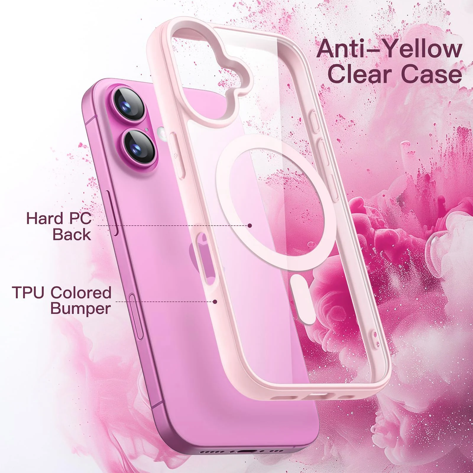 DL3 Mobilak Magnetic Case for iPhone 16+ Plus 6.7-Inch Compatible with MagSafe, Shockproof Phone Bumper Cover, Solid Color Matte TPU Frame, Anti-Scratch Clear Back - Pink Sand