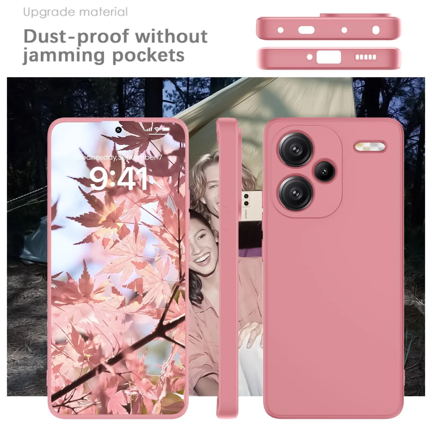 DL3 Mobilak Liquid Silicone Protective Case for Xiaomi Redmi Note 13 Pro+ Plus 5G with Microfiber Lining and Shockproof Design - Pink