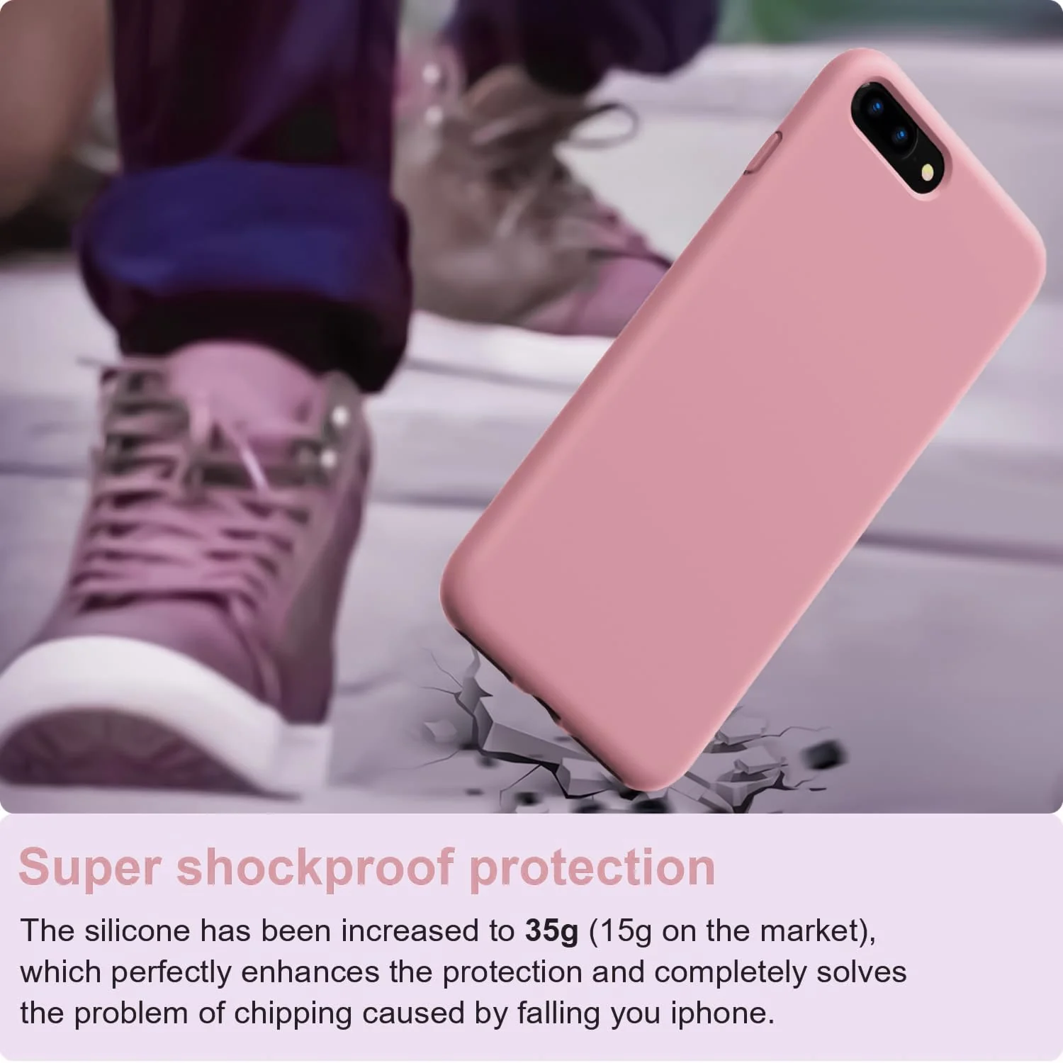 DL3 Mobilak Liquid Silicone Protective Case for iPhone 7 Plus / iPhone 8 Plus with Camera Protection and Microfiber Lining - Pink
