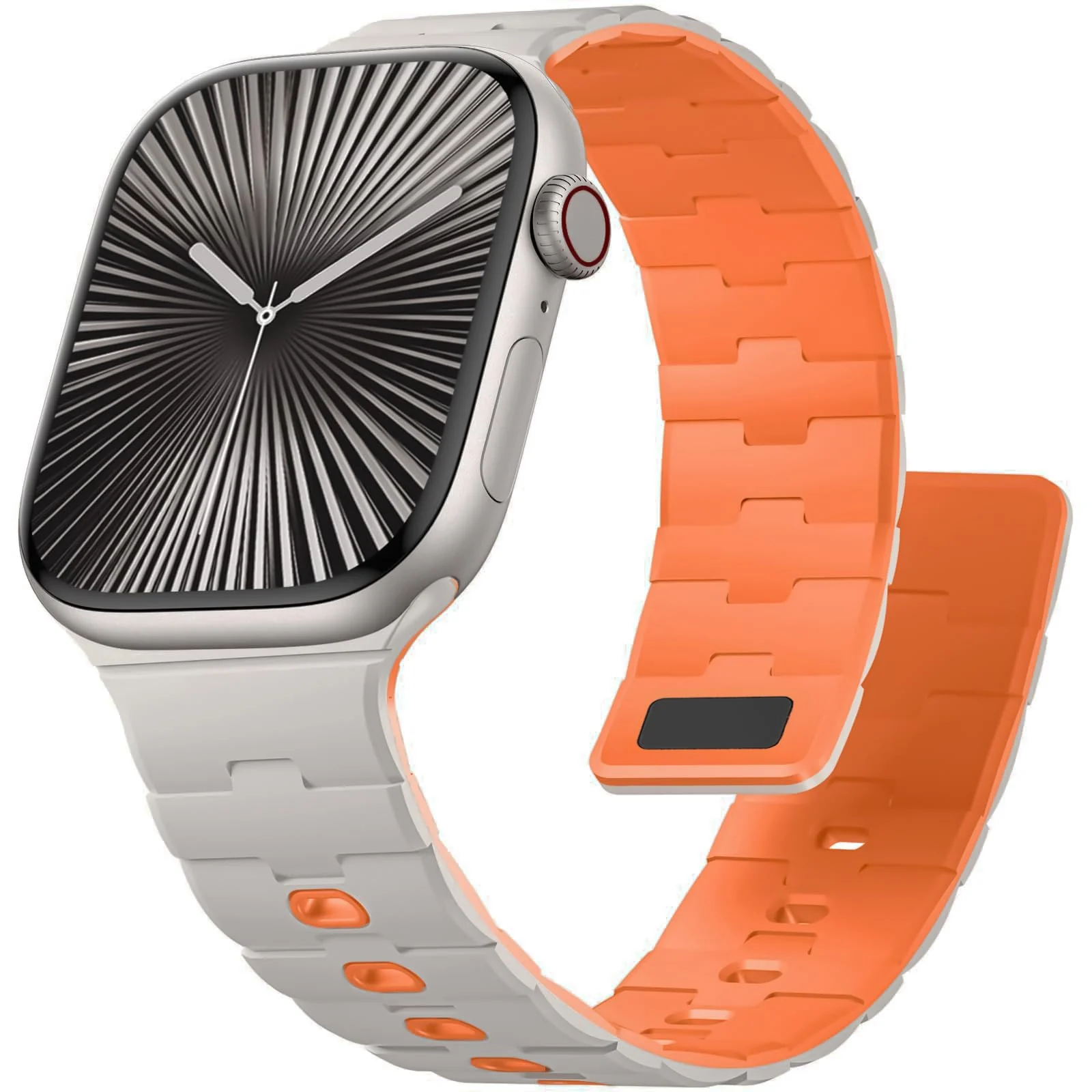 DL3 MOBILAK Adjustable Silicone Sports Watch Strap for 49MM - Beige/Orange
