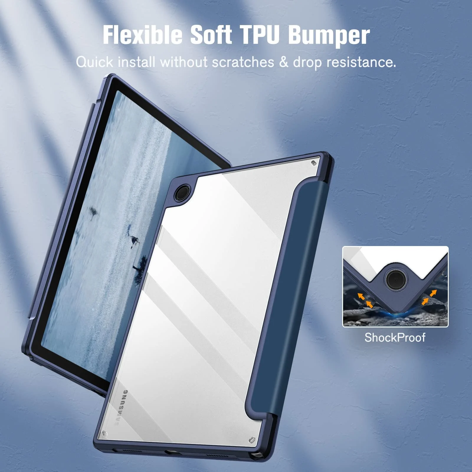 DL3 Mobilak Hybrid Slim Case for Samsung Galaxy Tab A8 10.5 inch 2021 Model (SM-X200/X205), Shockproof Cover with Clear Transparent Back Shell, Auto Wake/Sleep - Dark Blue