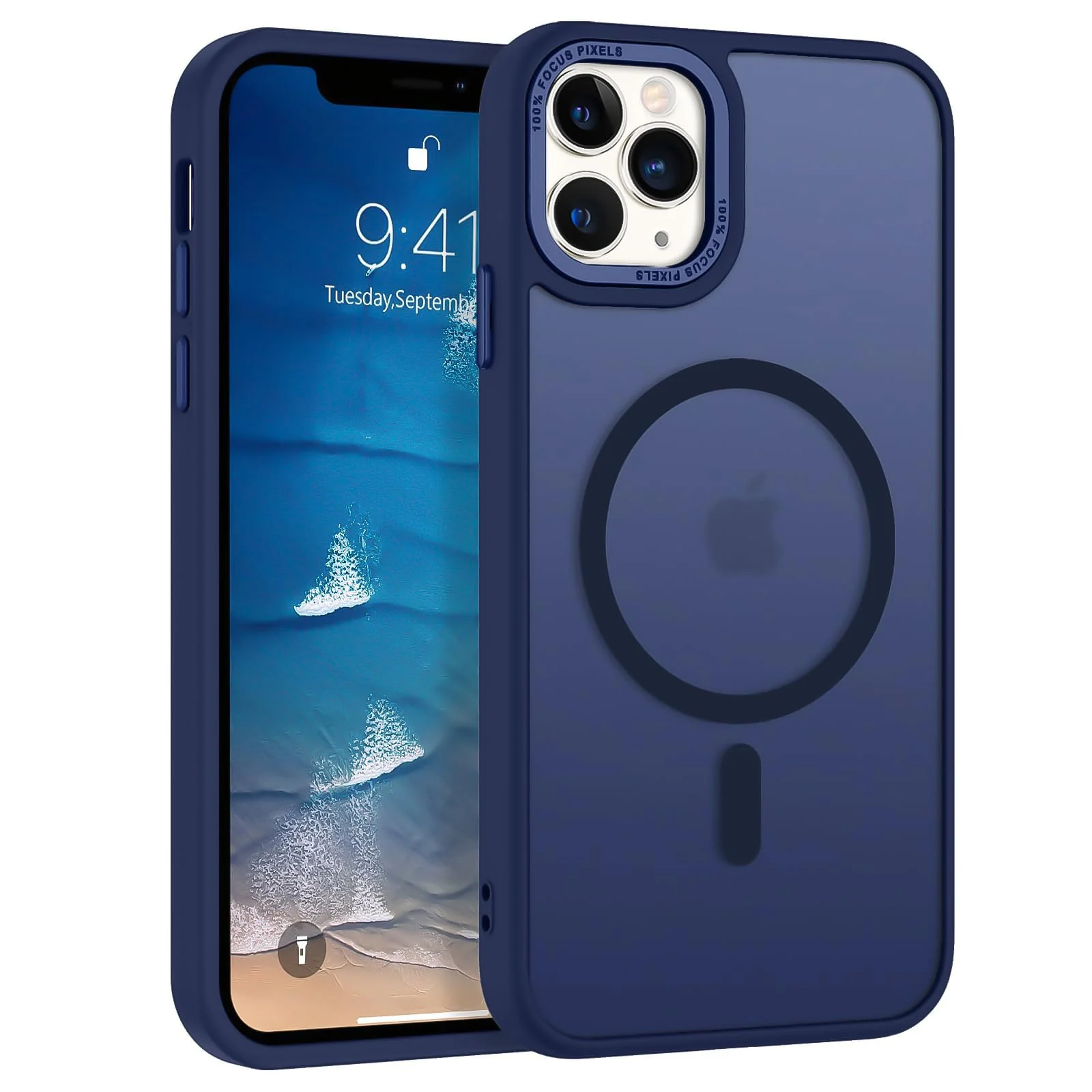 DL3 Mobilak Translucent Matte Case for iPhone 11 Pro Max 6.5-Inch, Compatible with MagSafe accessories, Supports wireless charging, Built-in magnetic car-mount support - Blue